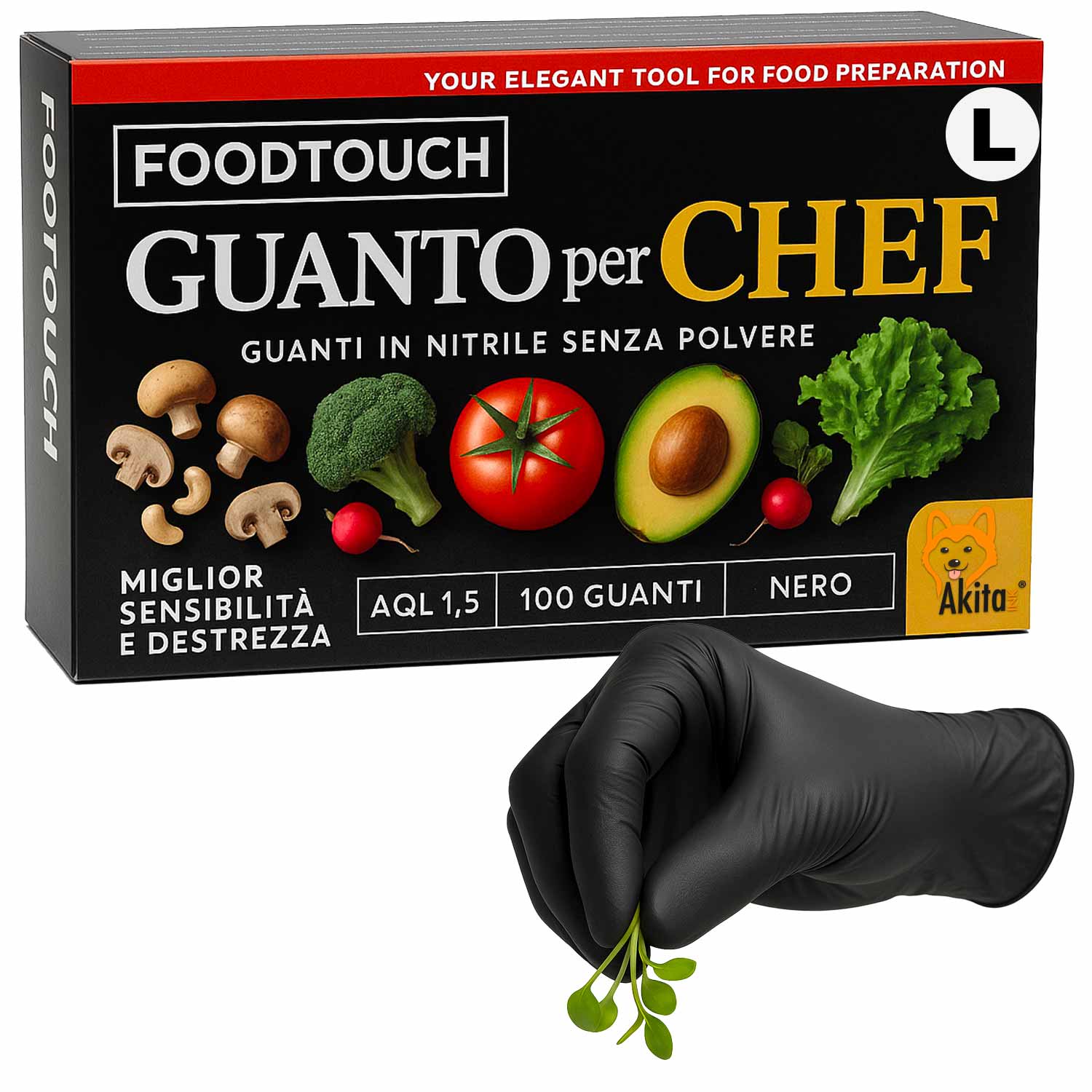 Guanti Nitrile Neri Chef Food Touch Professionali L 100pz foto 2