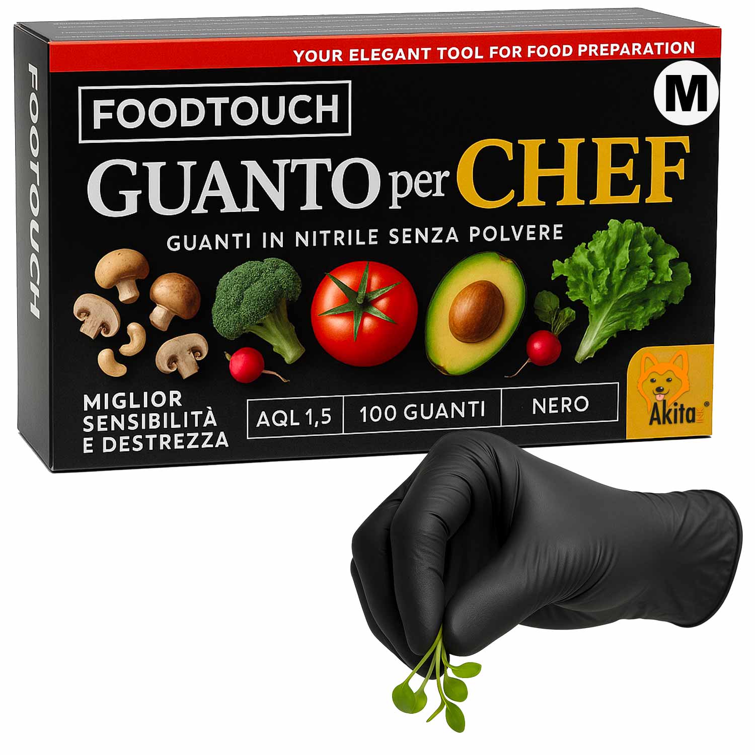 Guanti Nitrile Neri Chef Food Touch Professionali 100 Pz 4g Tg. M foto 2