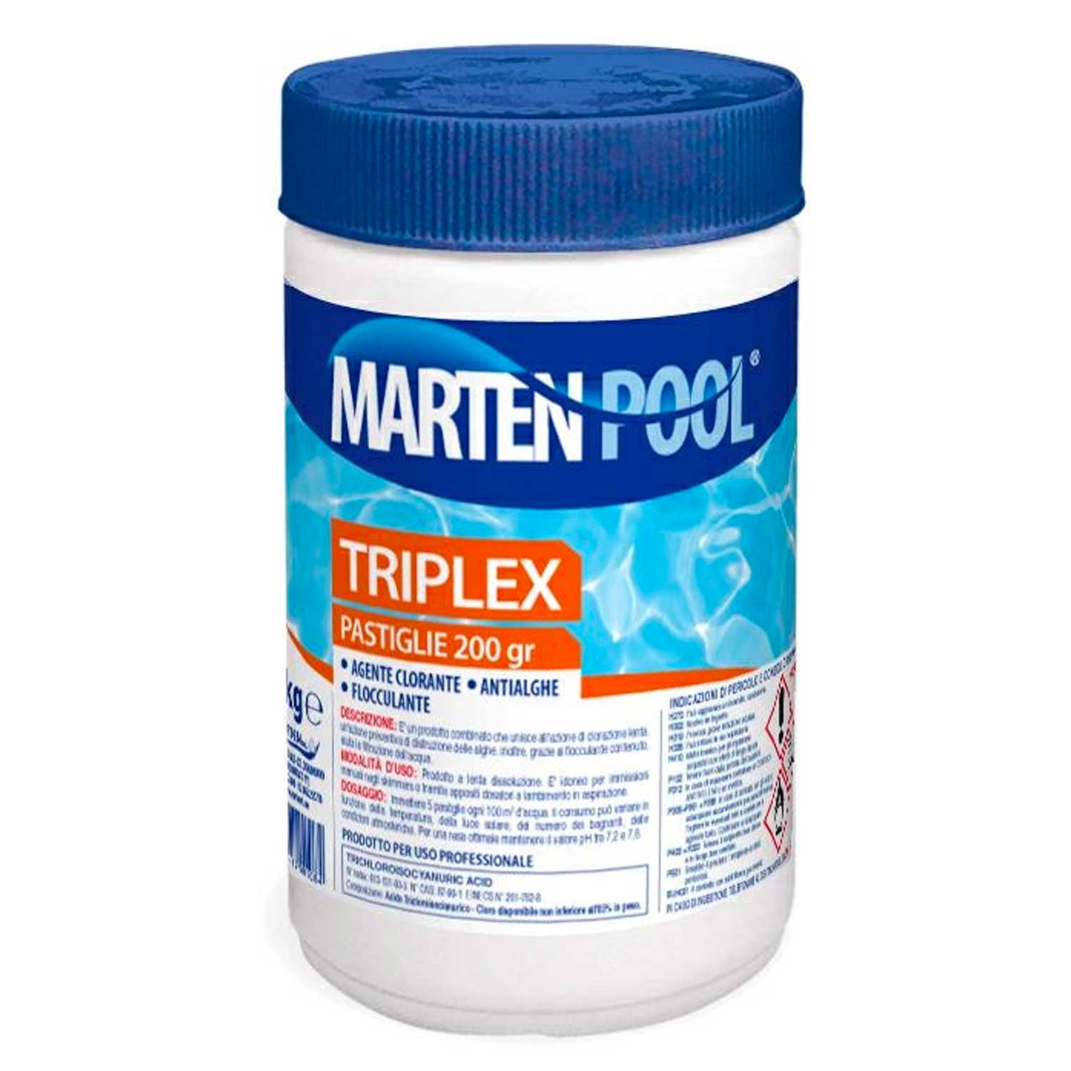 Triplex pastiglie 3 in 1 marten cloro lento, antialga e flocculante 1kg.