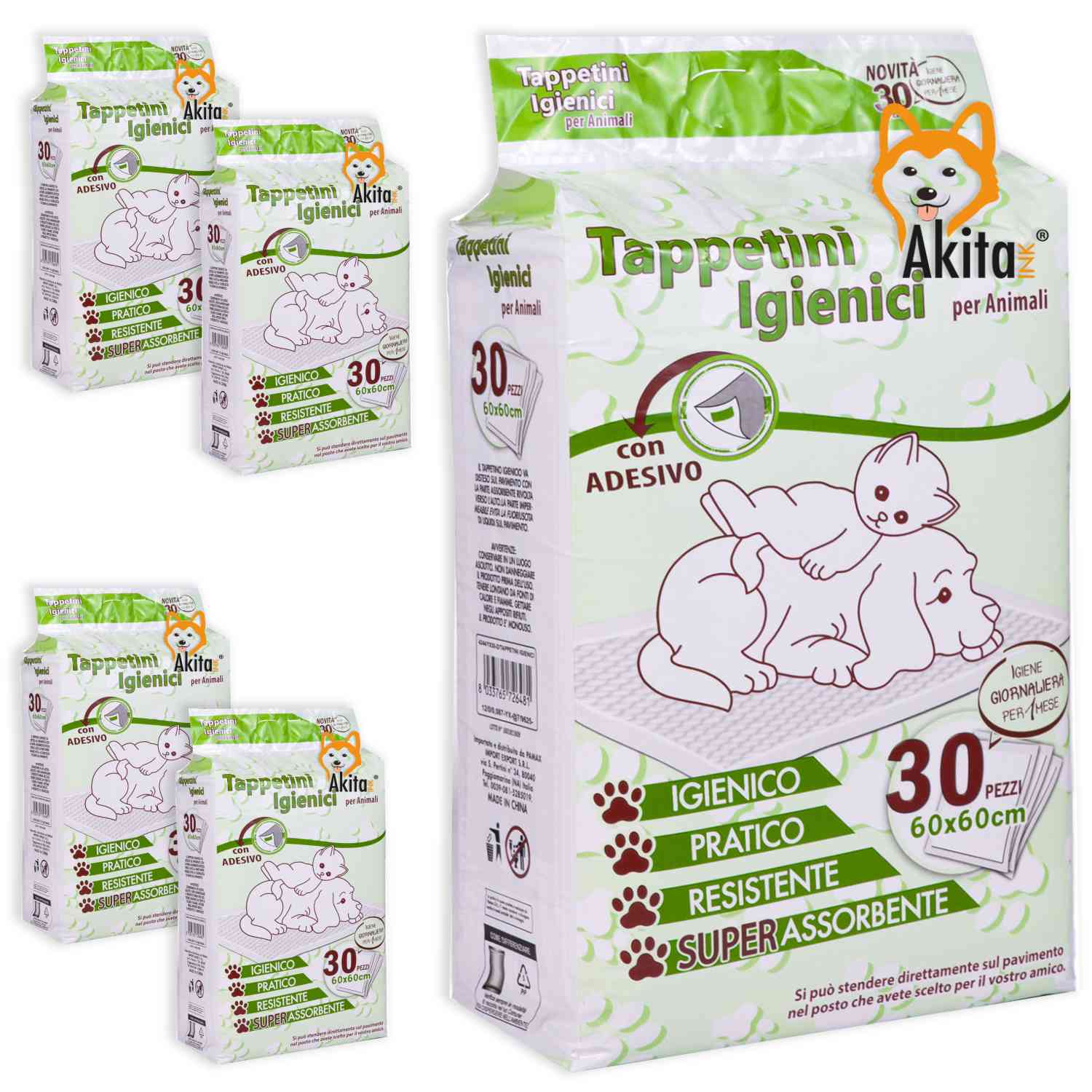 Tappetini Assorbenti per Animali cm 60x60 10 pz