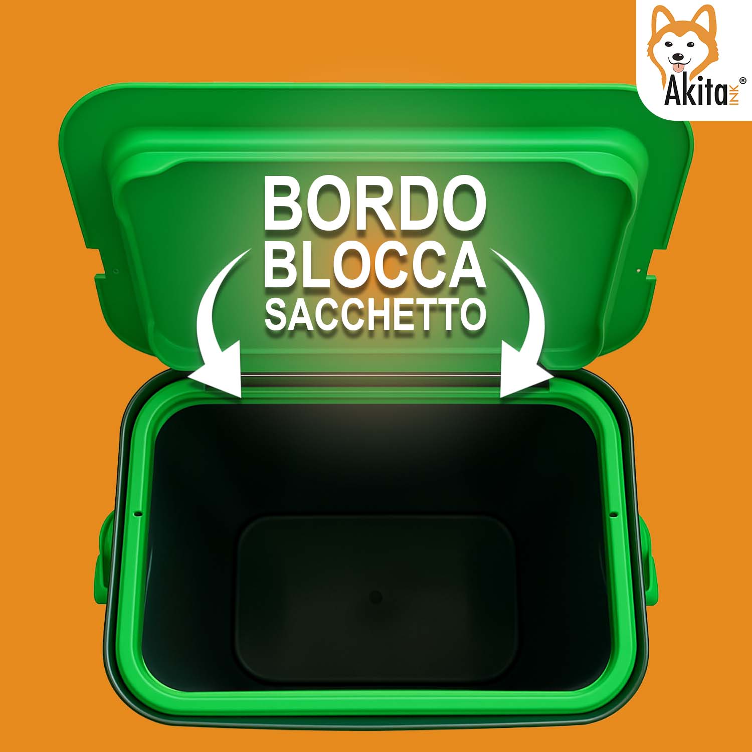 AkitaInk Pattumiera 10L Moda Nero - Verde con Manico foto 6