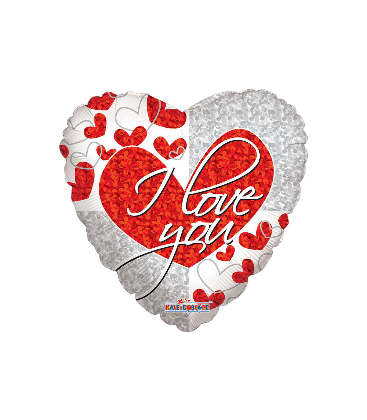 Palloncino cuore Argento e cuore rosso con testo I Love You e cuori 18
