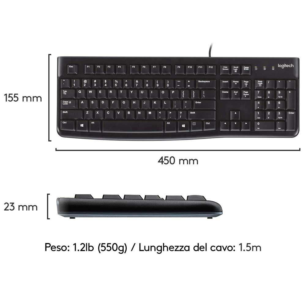 Tastiera Logitech K120 layout ITA QWERTY per Windows MacOS Linux ergonomica foto 6