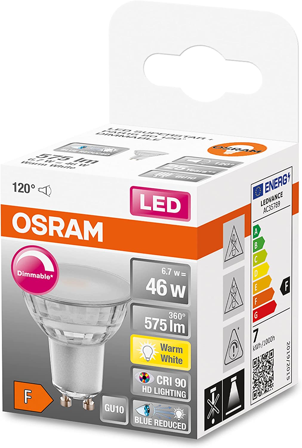 Osram Lamps Riflettore LED, Par16, Gu10, 6.7 W, Trasparente, Bianco Caldo foto 2