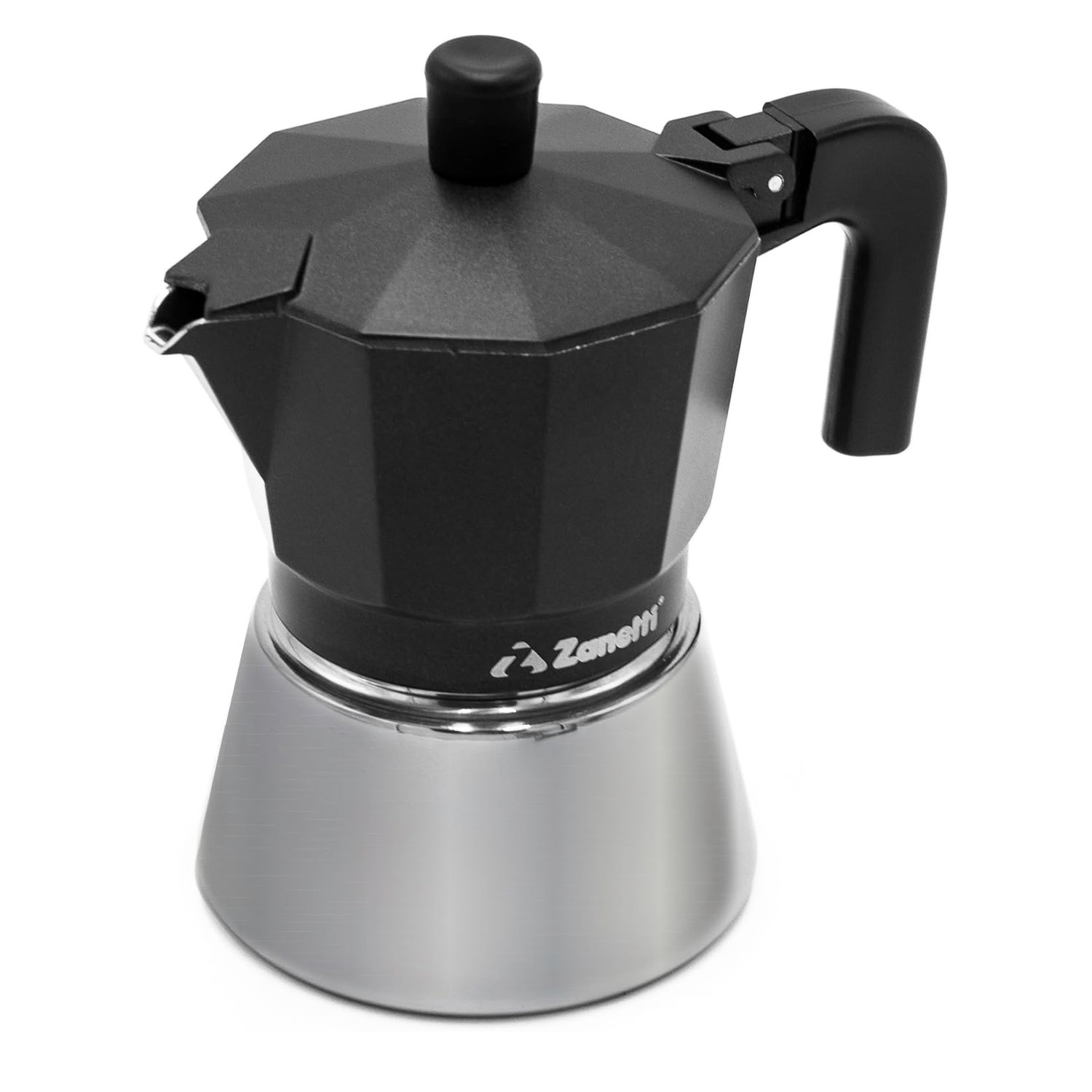 Moka zanetti 6 tazze induzione acciaio inox nero.