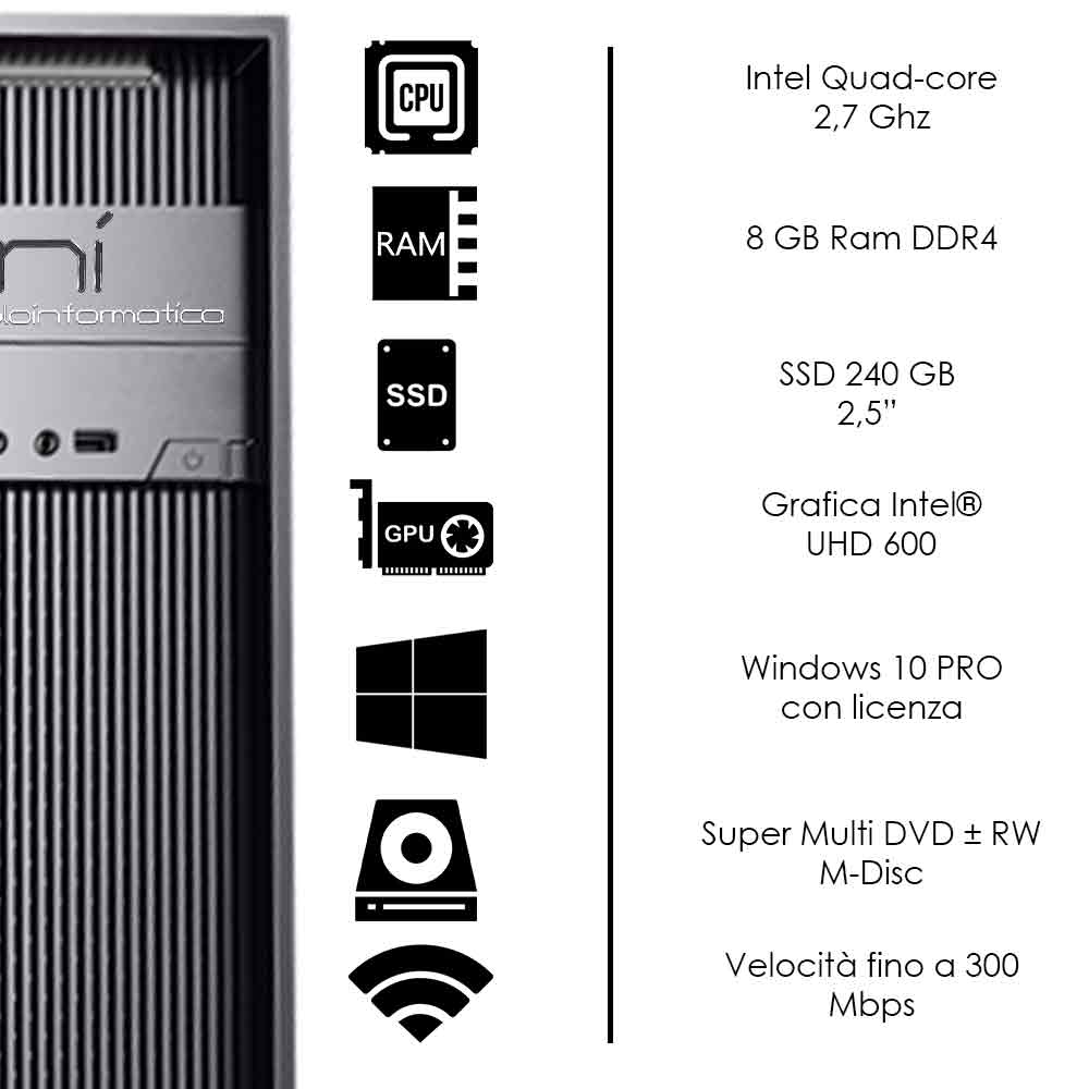 Pc Desktop Windows 10 con licenza Intel quad core 8gb ram DDR4 ssd 240 gb WiFi foto 3