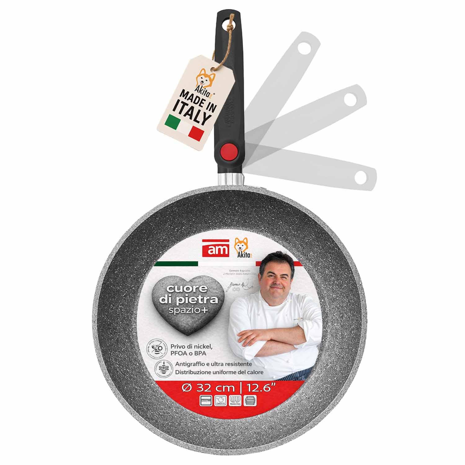 Padella Cuore di Pietra 32 cm Induzione Manico Pieghevole foto 2
