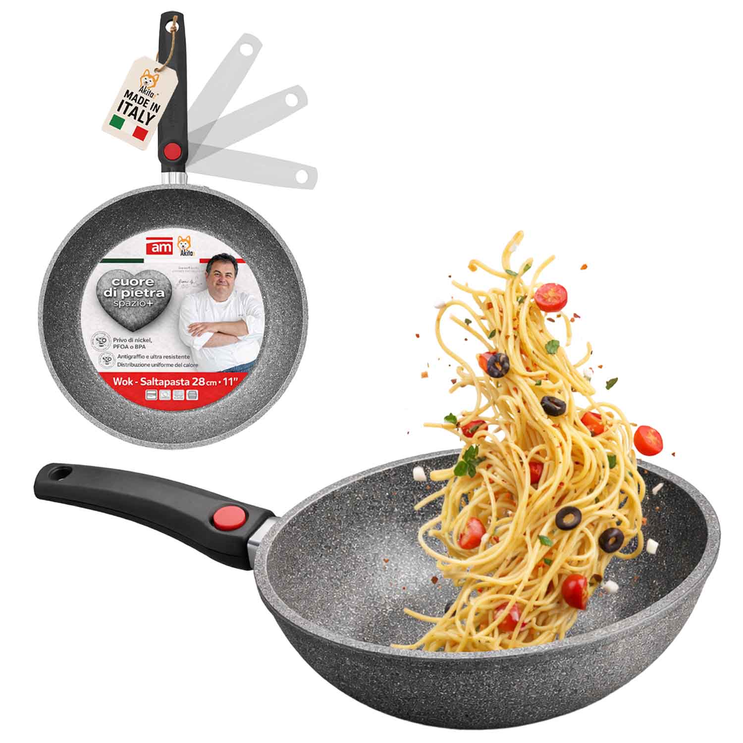Wok Saltapasta Cuore di Pietra 28 cm Induzione Pieghevole foto 2