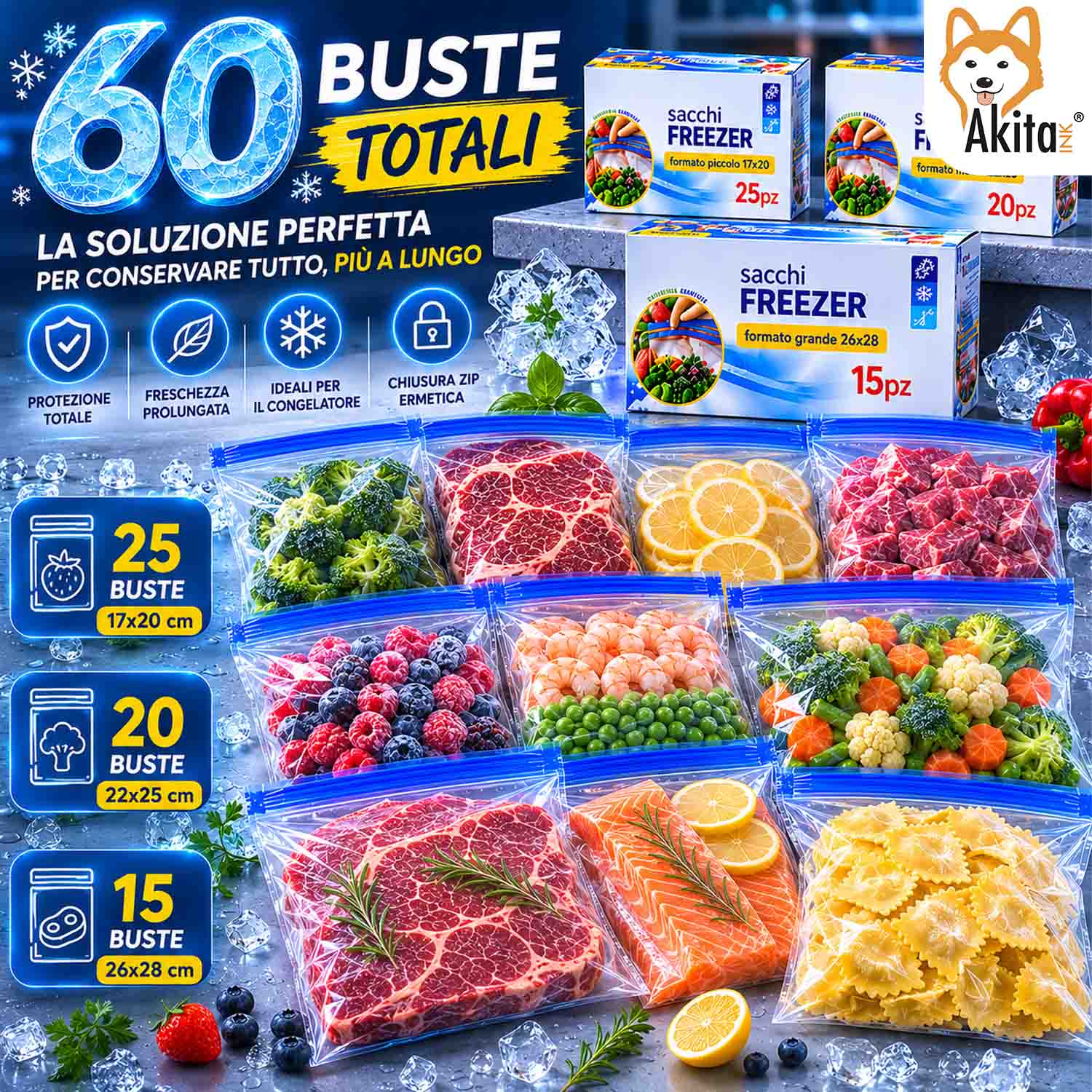 Sacchetti Freezer Zip 60 Pz Misure Assortite foto 6