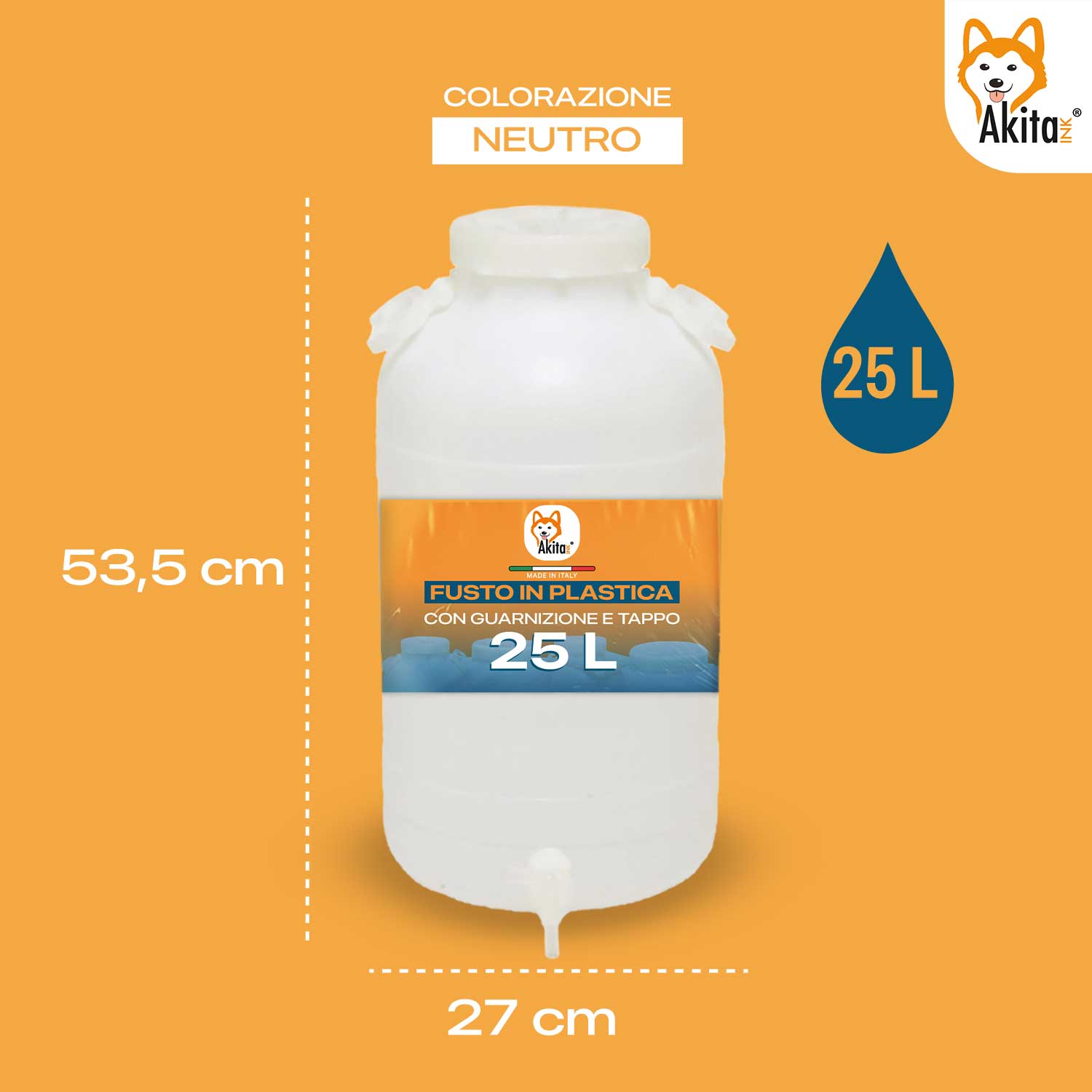 Fusto plastica 25 litri bocca larga con Guarnizione e Tappo foto 3