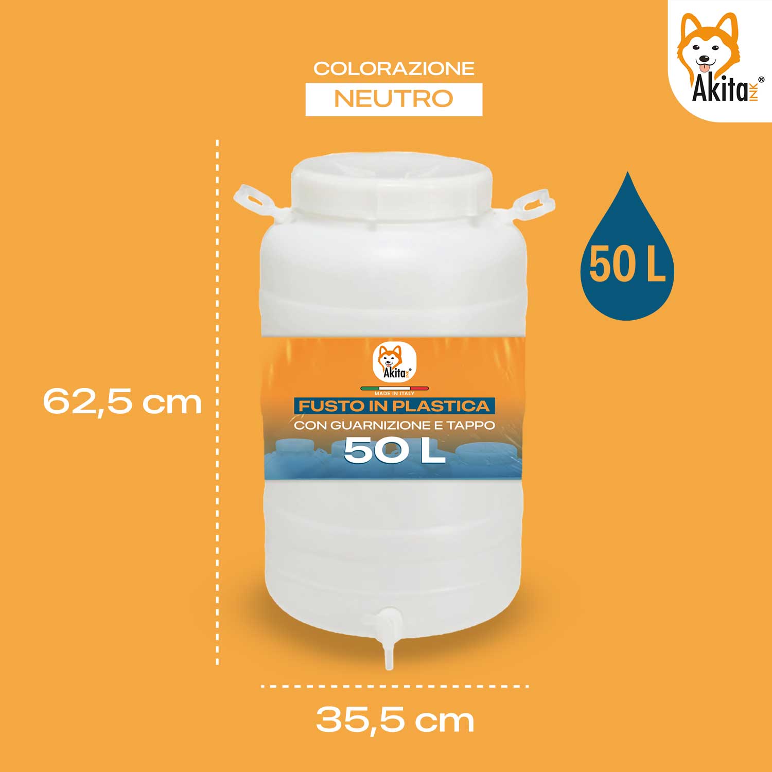 Fusto Plastica 50L Bocca Larga con Tappo e Guarnizione foto 3