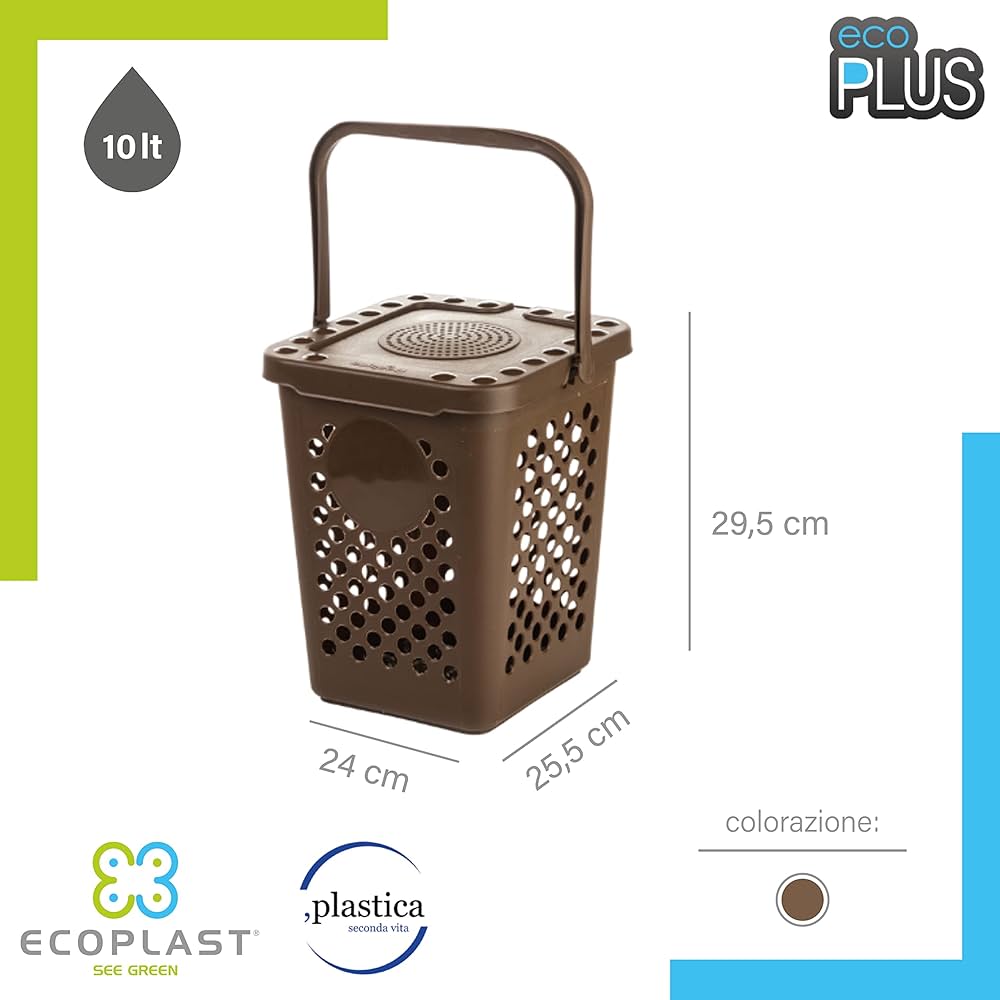 Pattumiera Ecoplast 10L Marrone Riciclata per Differenziata foto 3