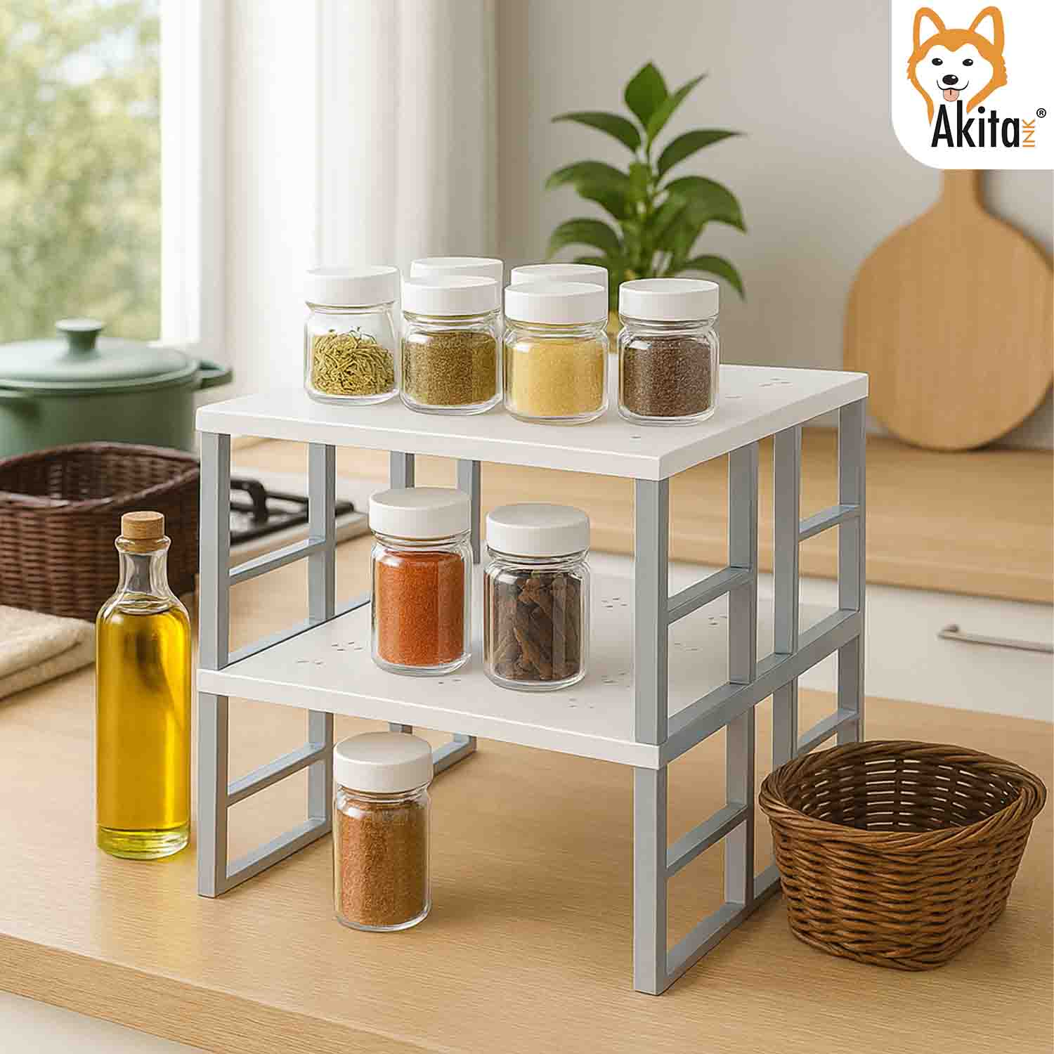 Akitaink Set 2 Scaffali Portaspezie Grandi Metallo Bianco foto 3