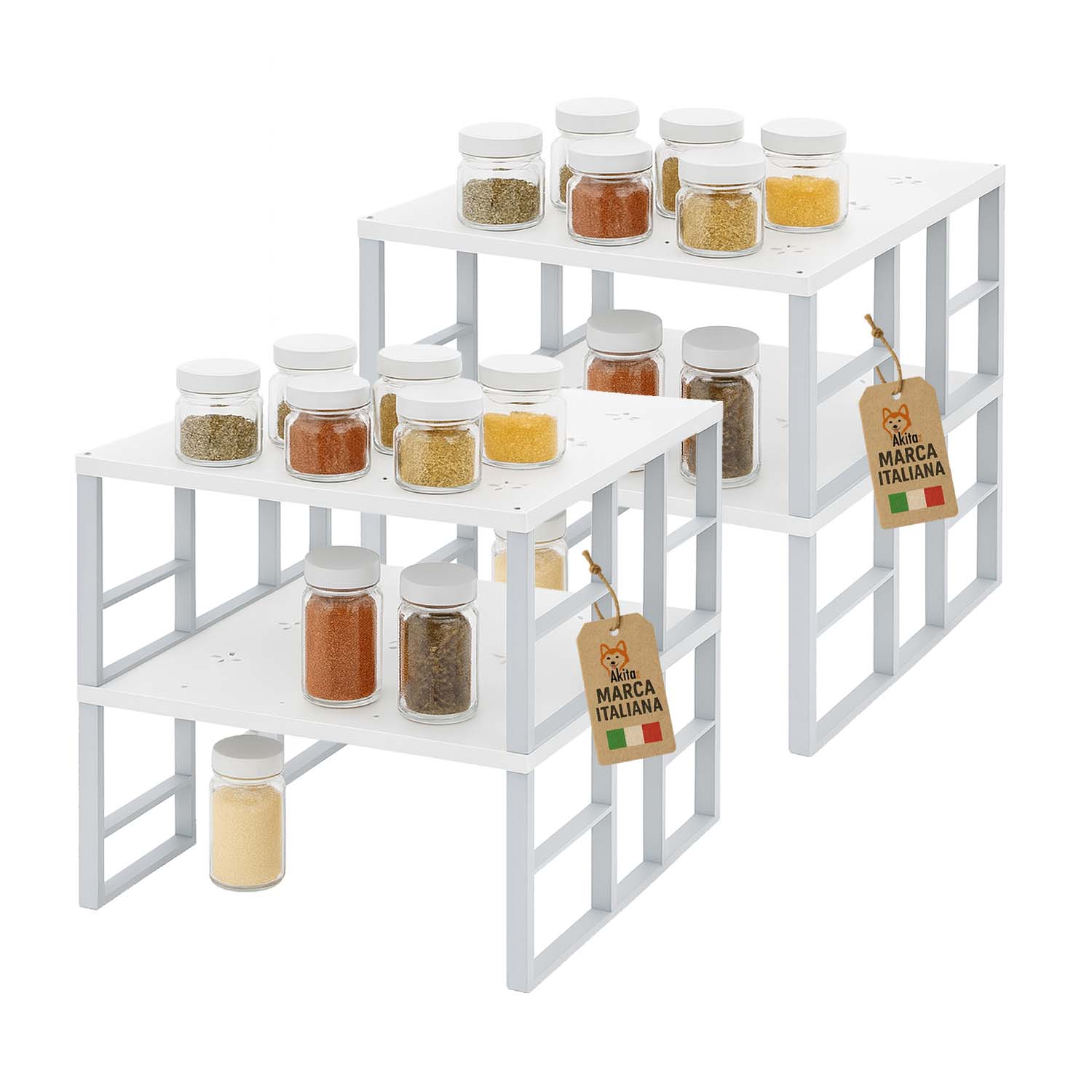 Akitaink Set 4 Scaffali Portaspezie Grandi Metallo Bianco foto 2