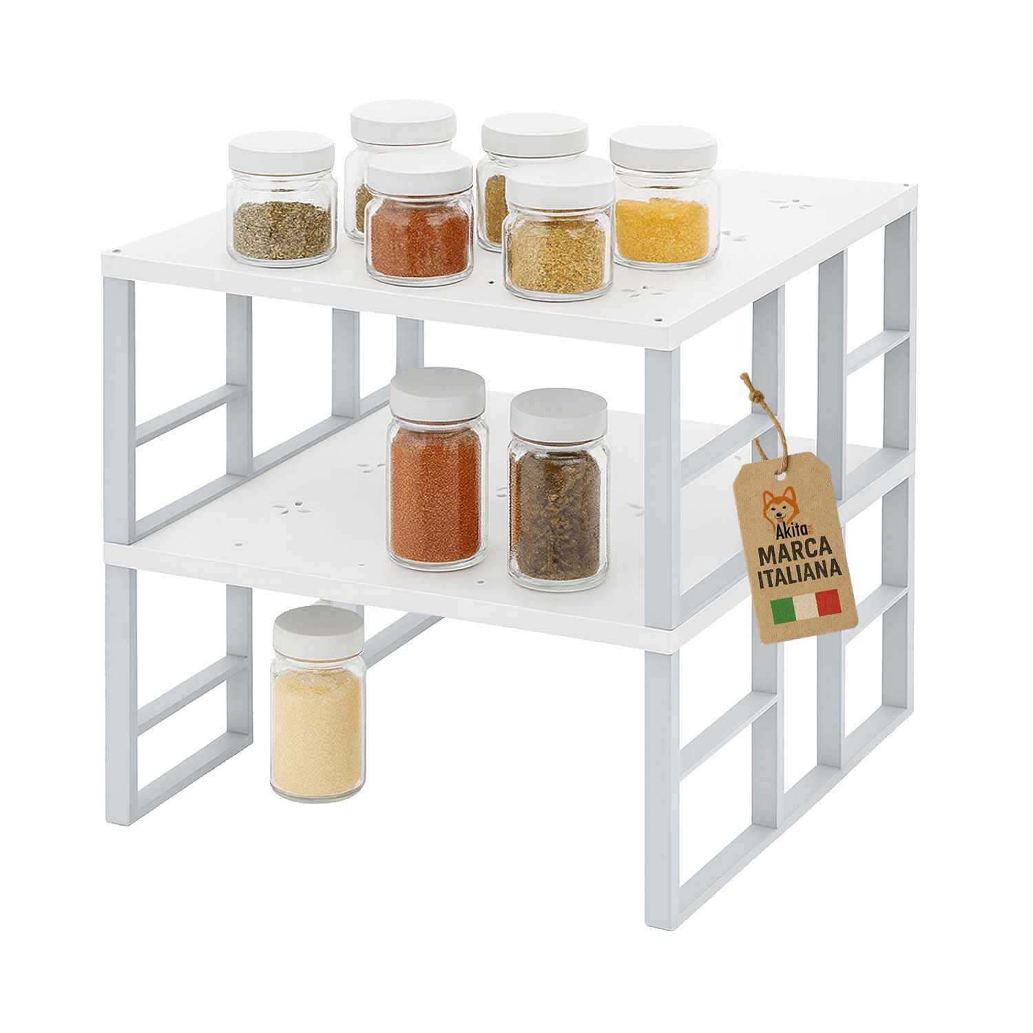 Akitaink Set 2 Scaffali Portaspezie Grandi Metallo Bianco foto 2