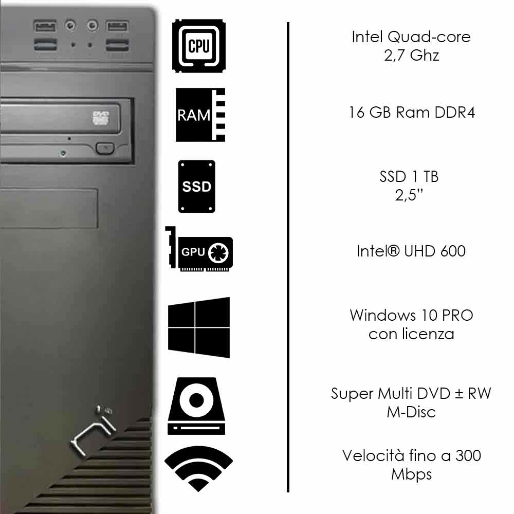 Pc Desktop Windows 10 con licenza Intel quad core 16gb ram DDR4 ssd 1 tb WiFi foto 3