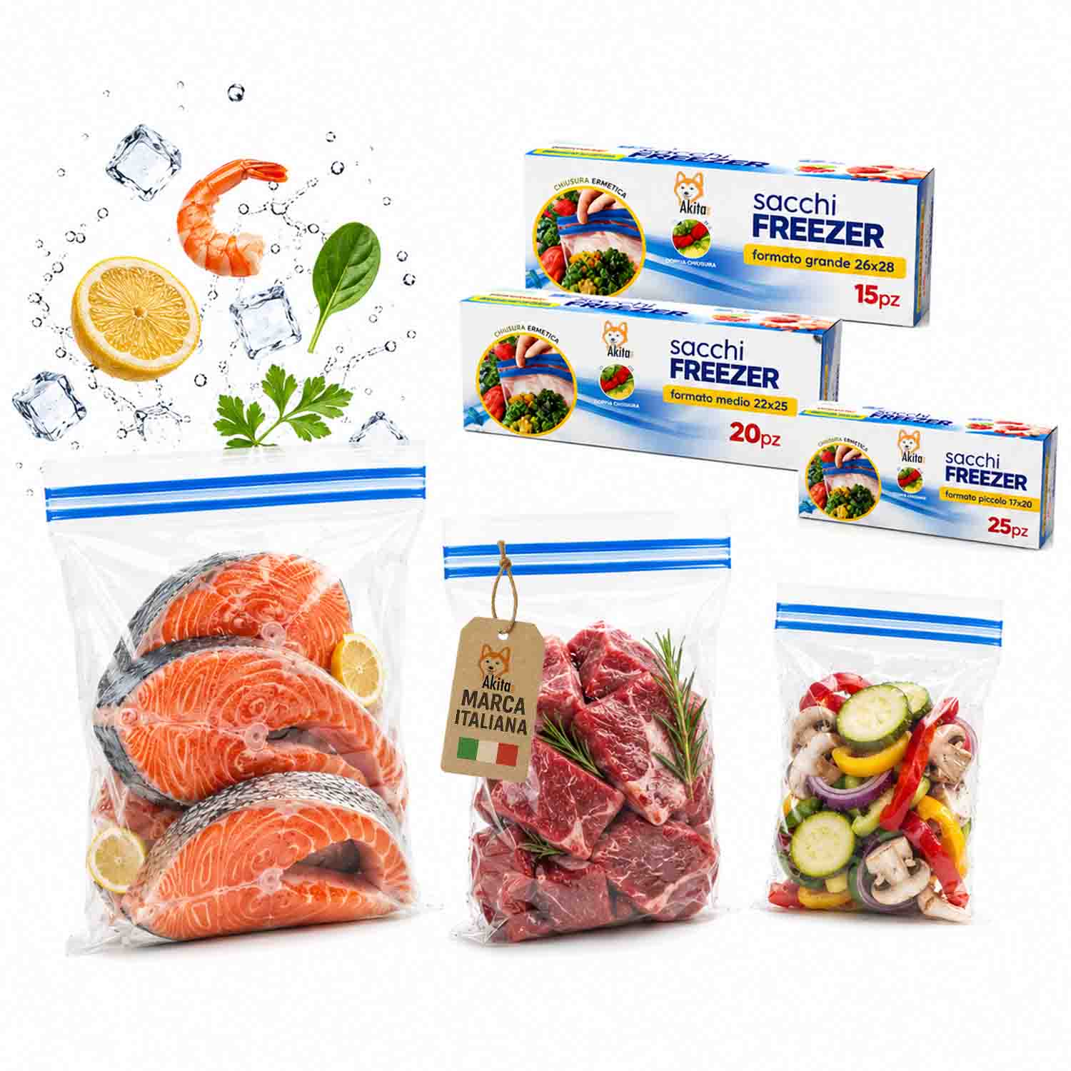 Sacchetti freezer zip 60 pz misure assortite.