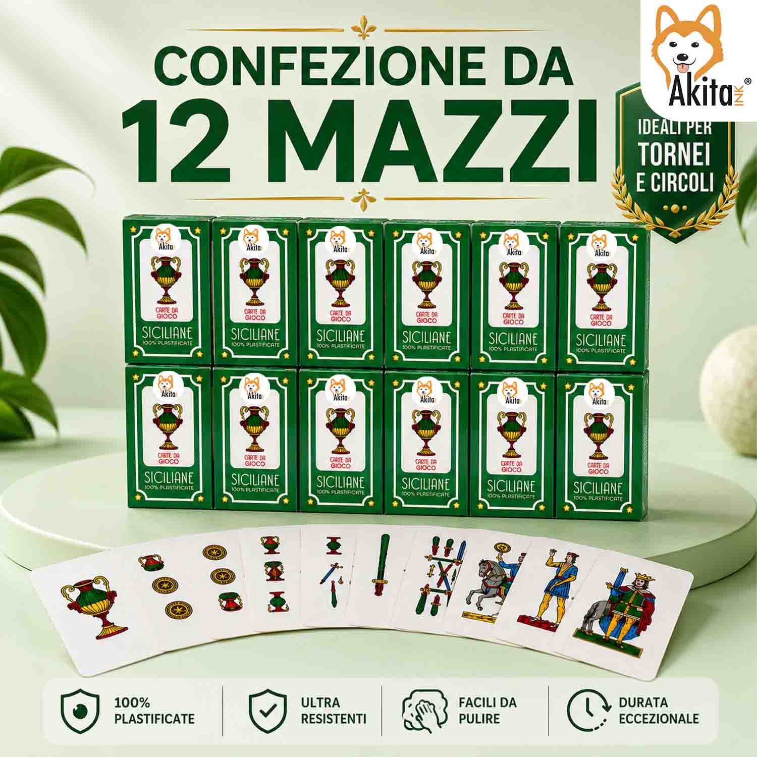 Akitaink 12 Mazzi Carte Siciliane Plastificate da Gioco foto 4