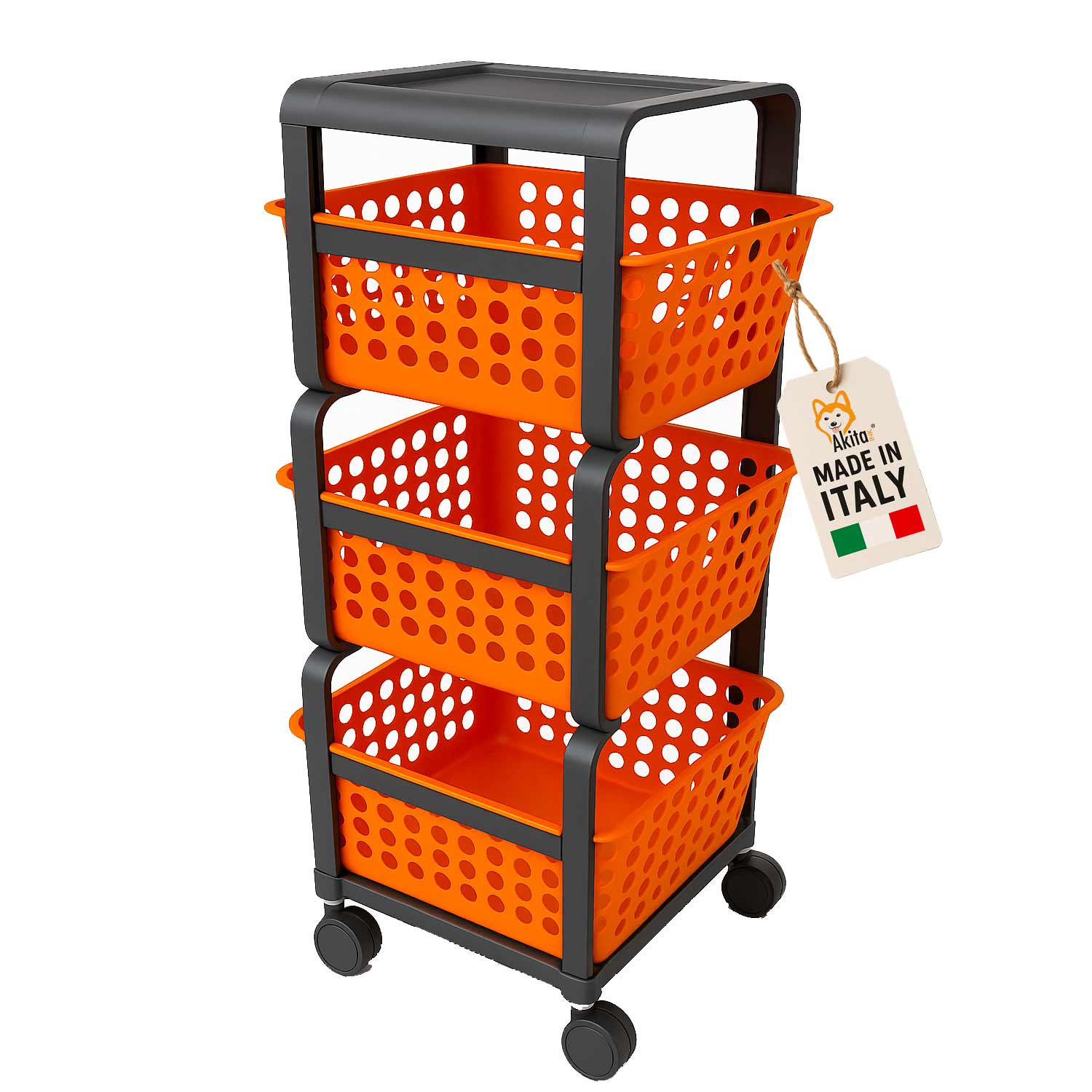 Carrello portatutto con ruote a 3 ripiani salvaspazio Arancione foto 2
