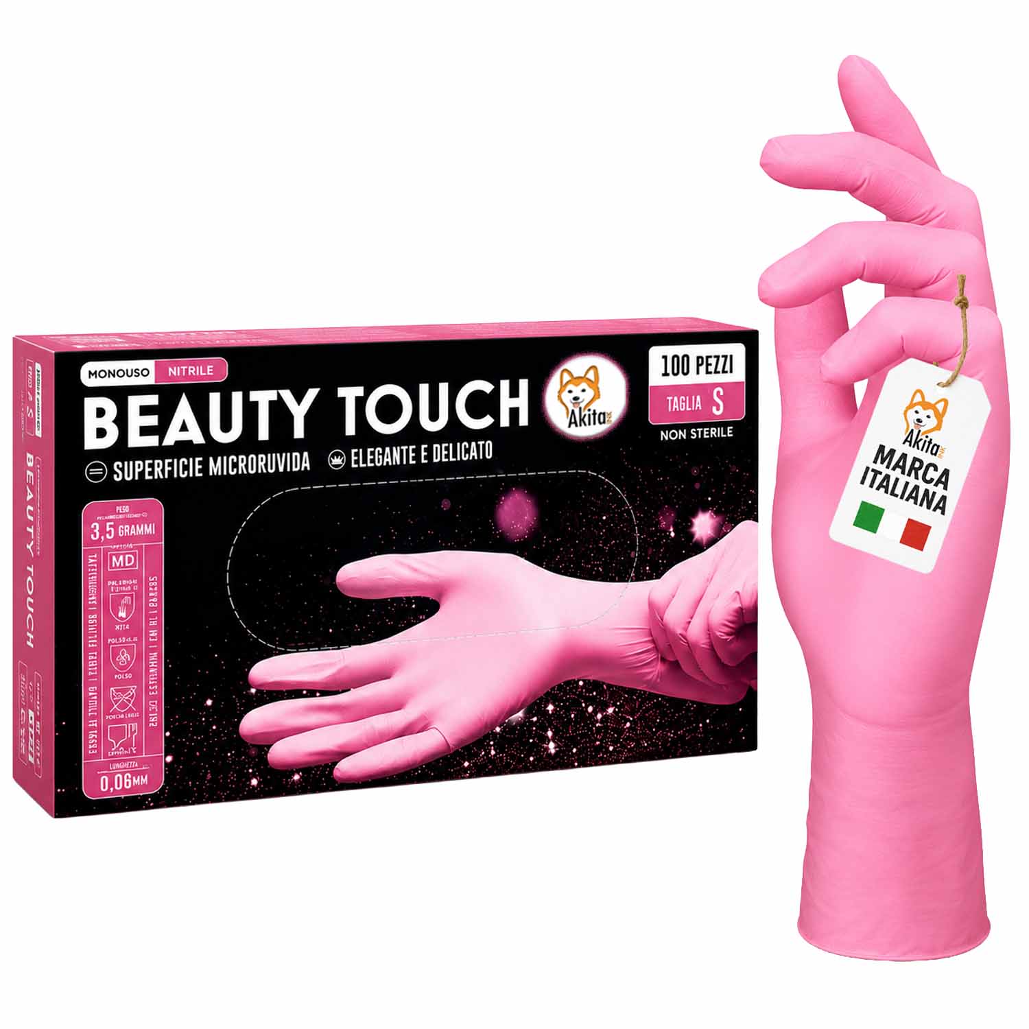 Akitaink guanti monouso in nitrile rosa senza lattice 100 pz s.