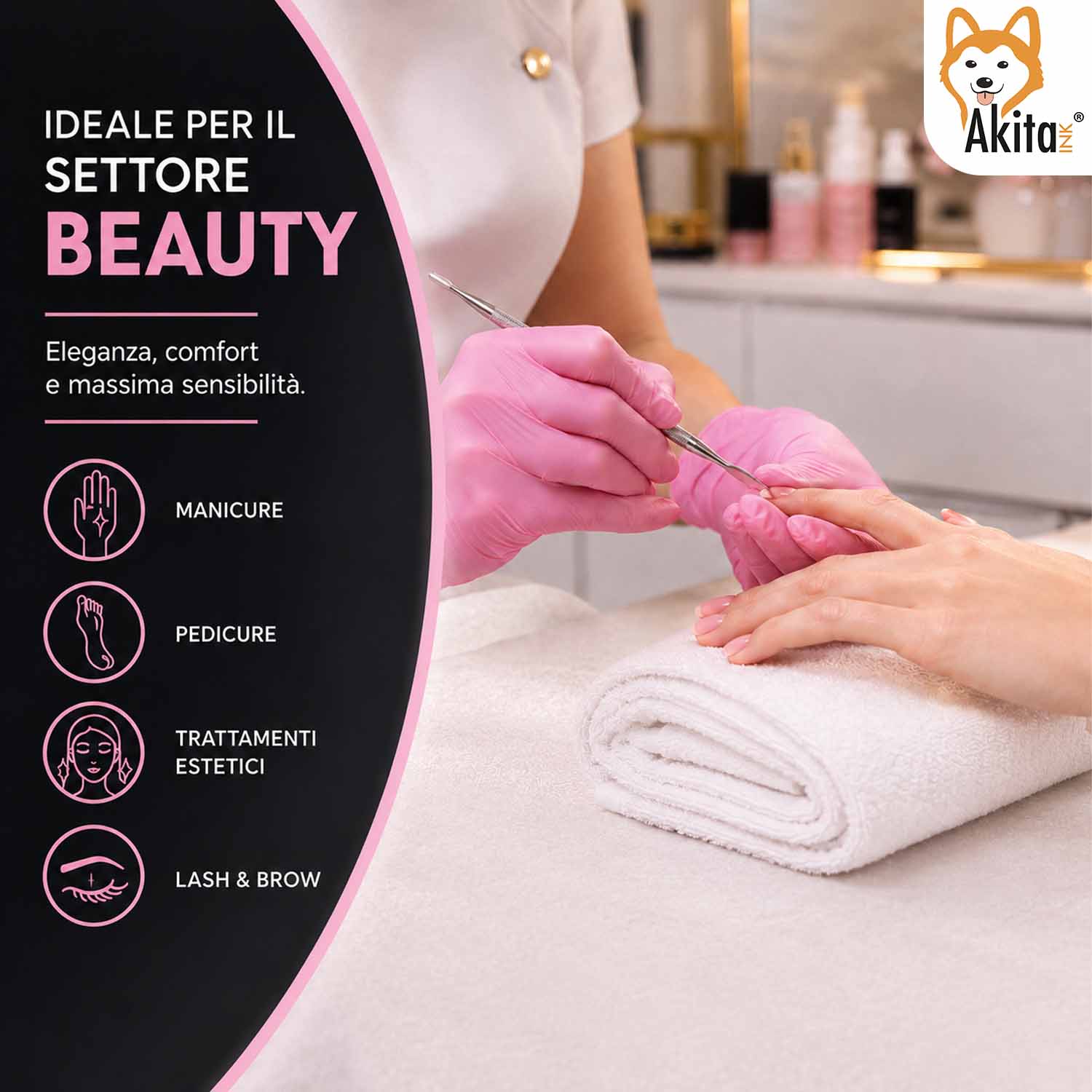 Akitaink Guanti Monouso in Nitrile Rosa Senza Lattice 100 Pz S foto 3