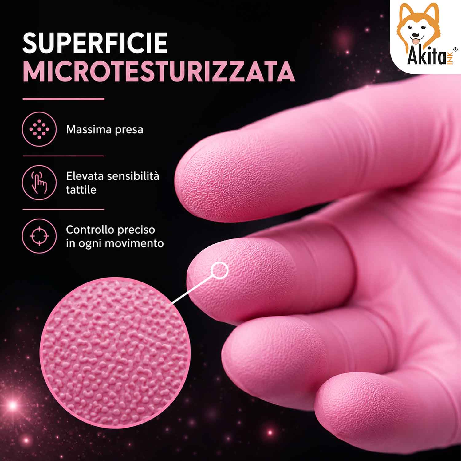 Akitaink Guanti Monouso in Nitrile Rosa Senza Lattice 100 Pz S foto 4
