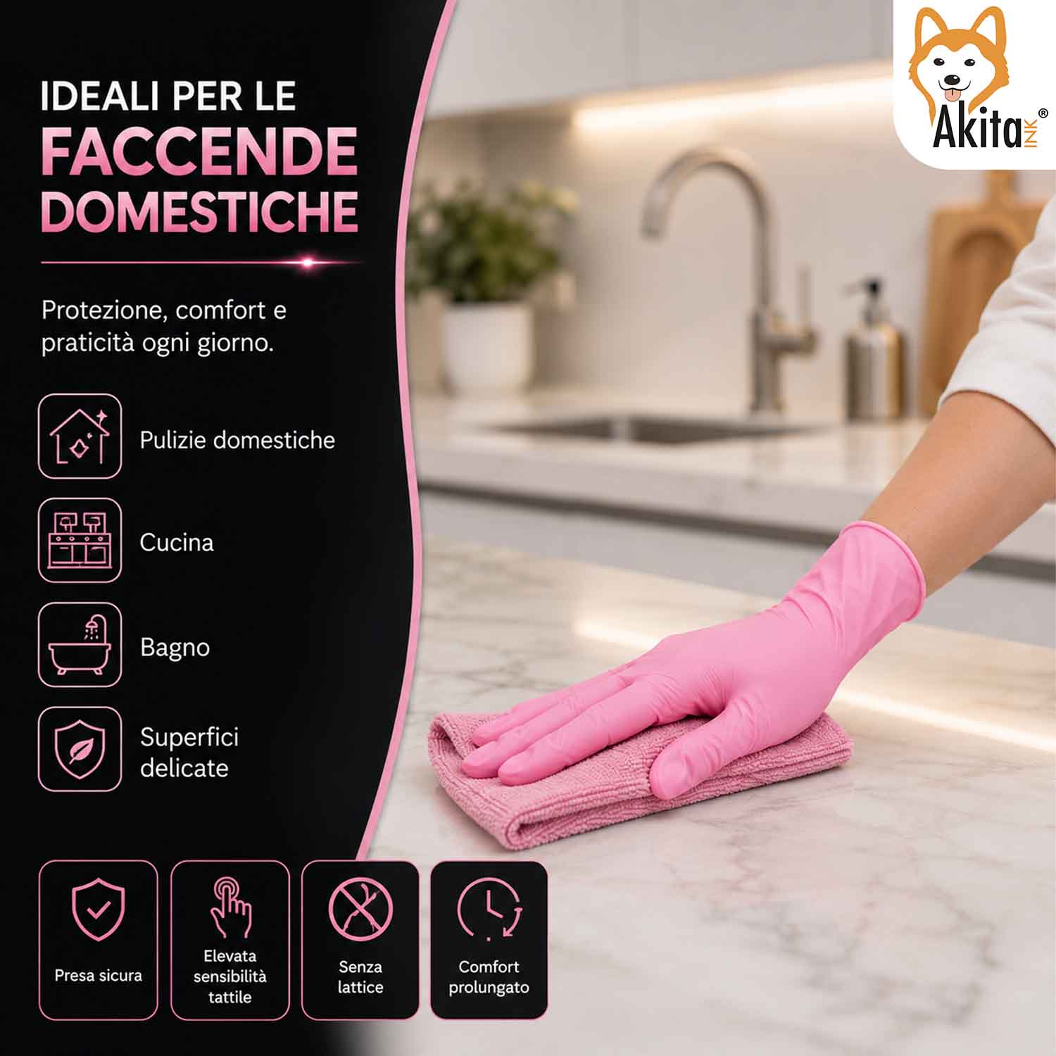 Akitaink Guanti Monouso in Nitrile Rosa Senza Lattice 100 Pz S foto 6