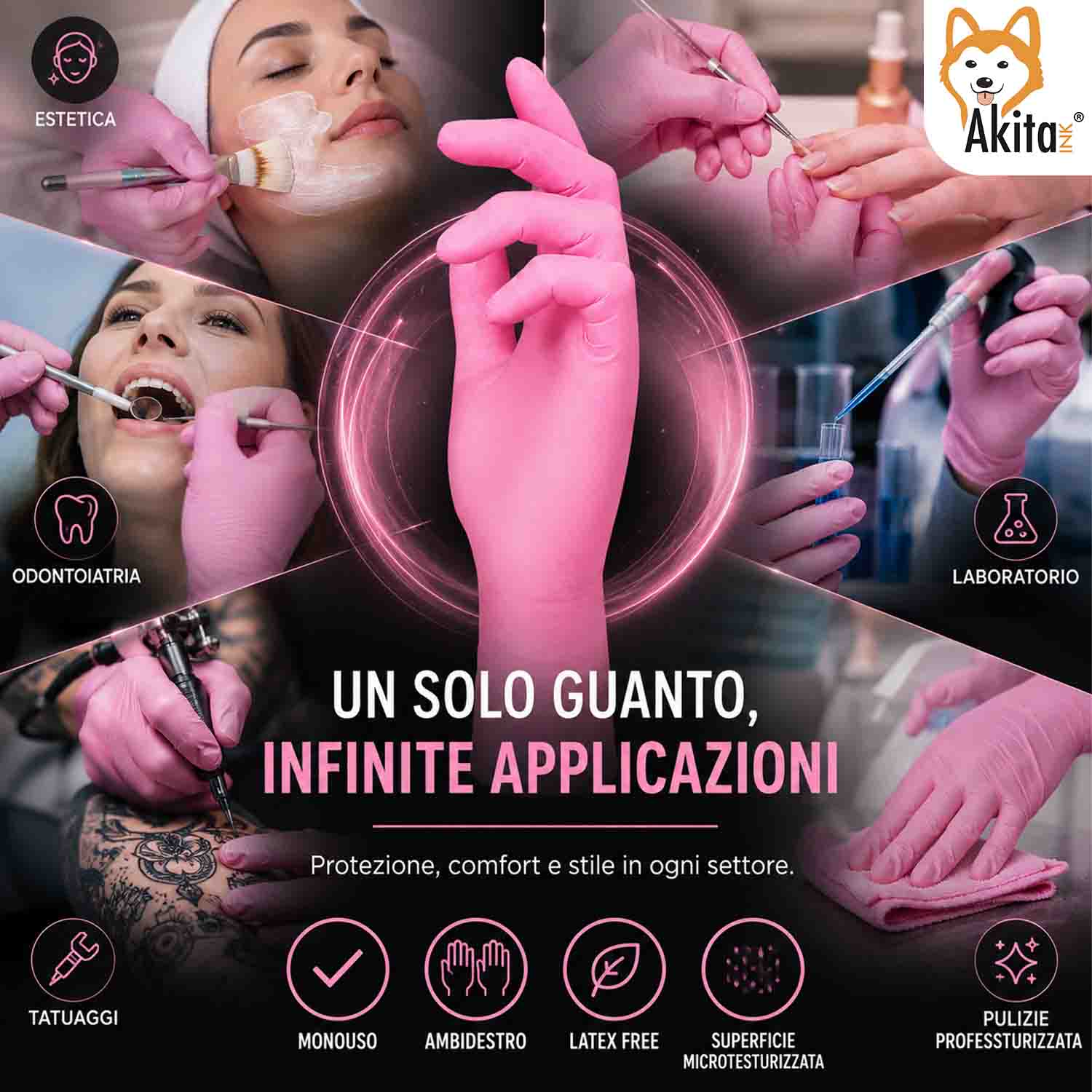 Akitaink Guanti Monouso in Nitrile Rosa Senza Lattice 100 Pz S foto 5