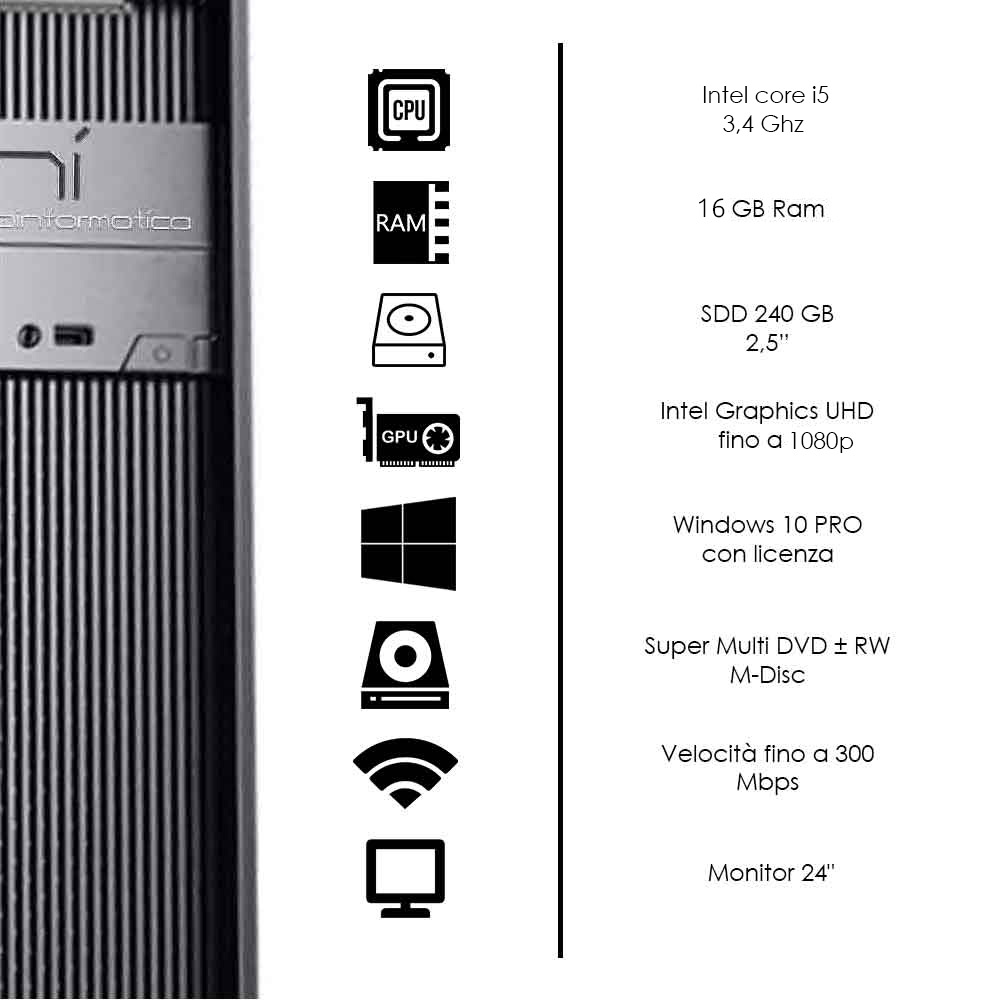 Kit postazione pc fisso Windows 10 licenziato Intel core i5 4core 16gb ssd 240gb foto 3