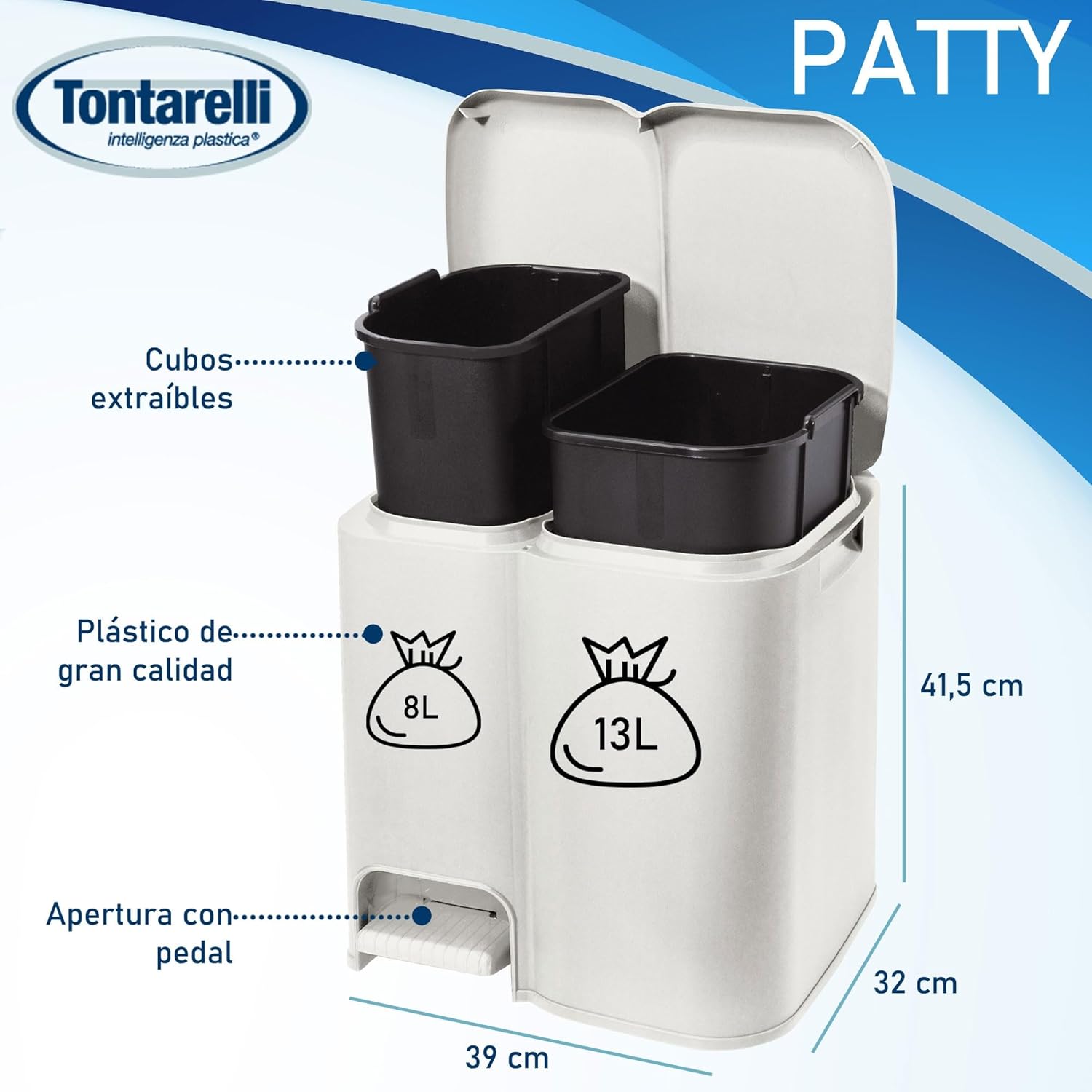 Tontarelli Pattumiera differenziata Patty Bianca 13 e 8 litri foto 3