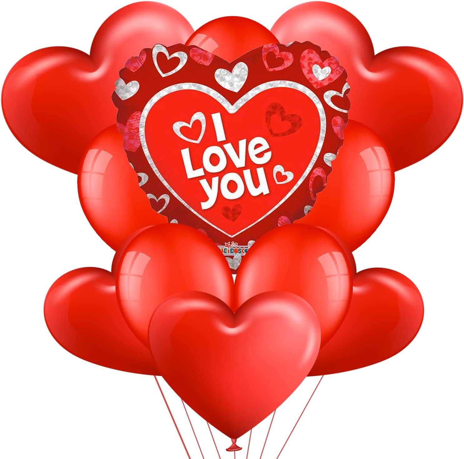 Palloncino Cuore Rosso I Love You con Cuori Argento 18