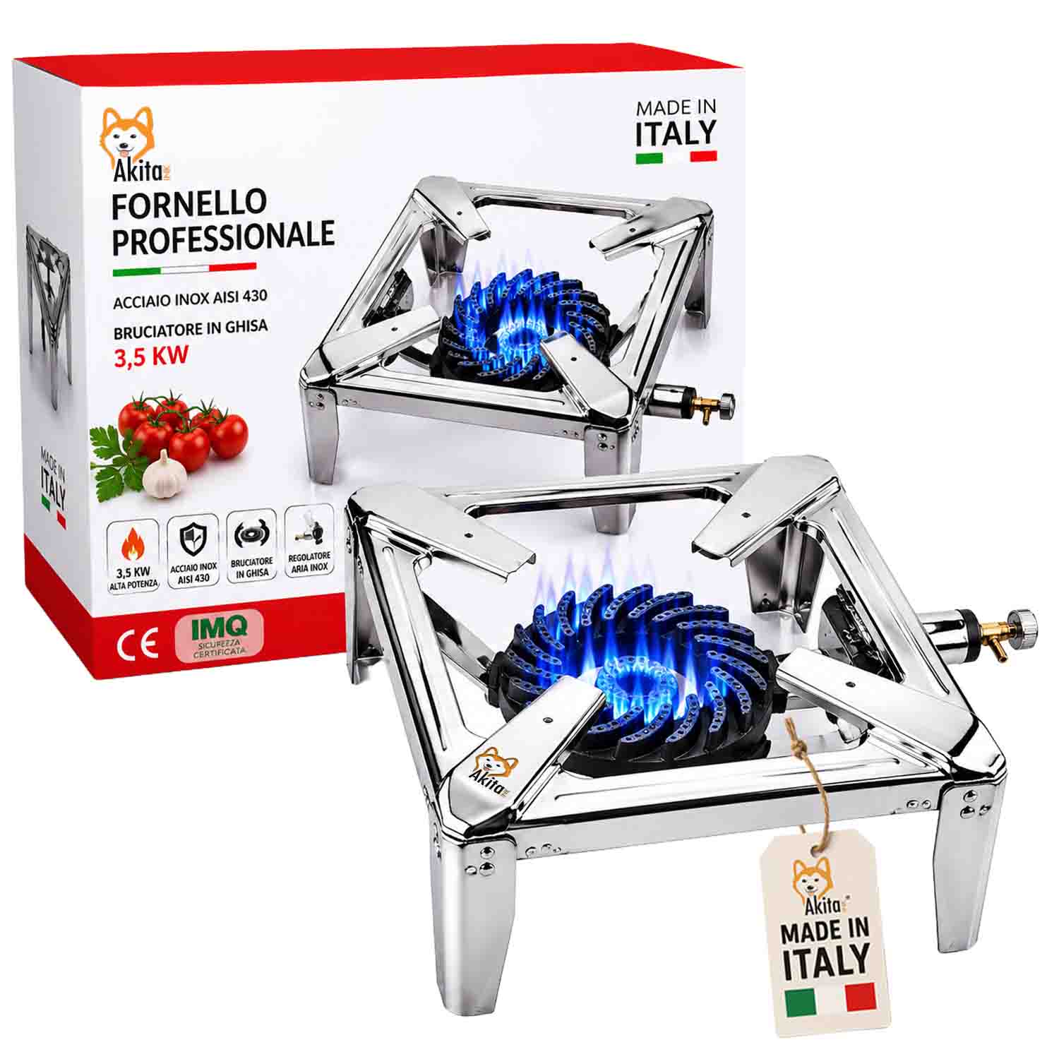 Fornello a Gas 30x30 cm con Bruciatore Ghisa Inox CE foto 2
