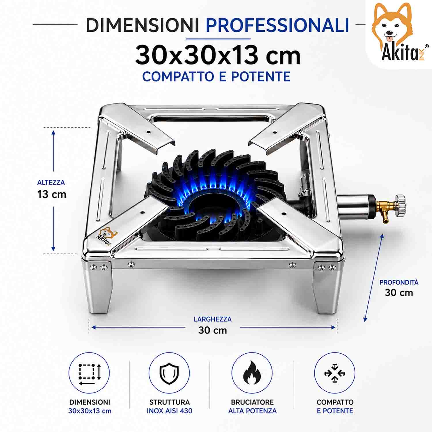 Fornello a Gas 30x30 cm con Bruciatore Ghisa Inox CE foto 5