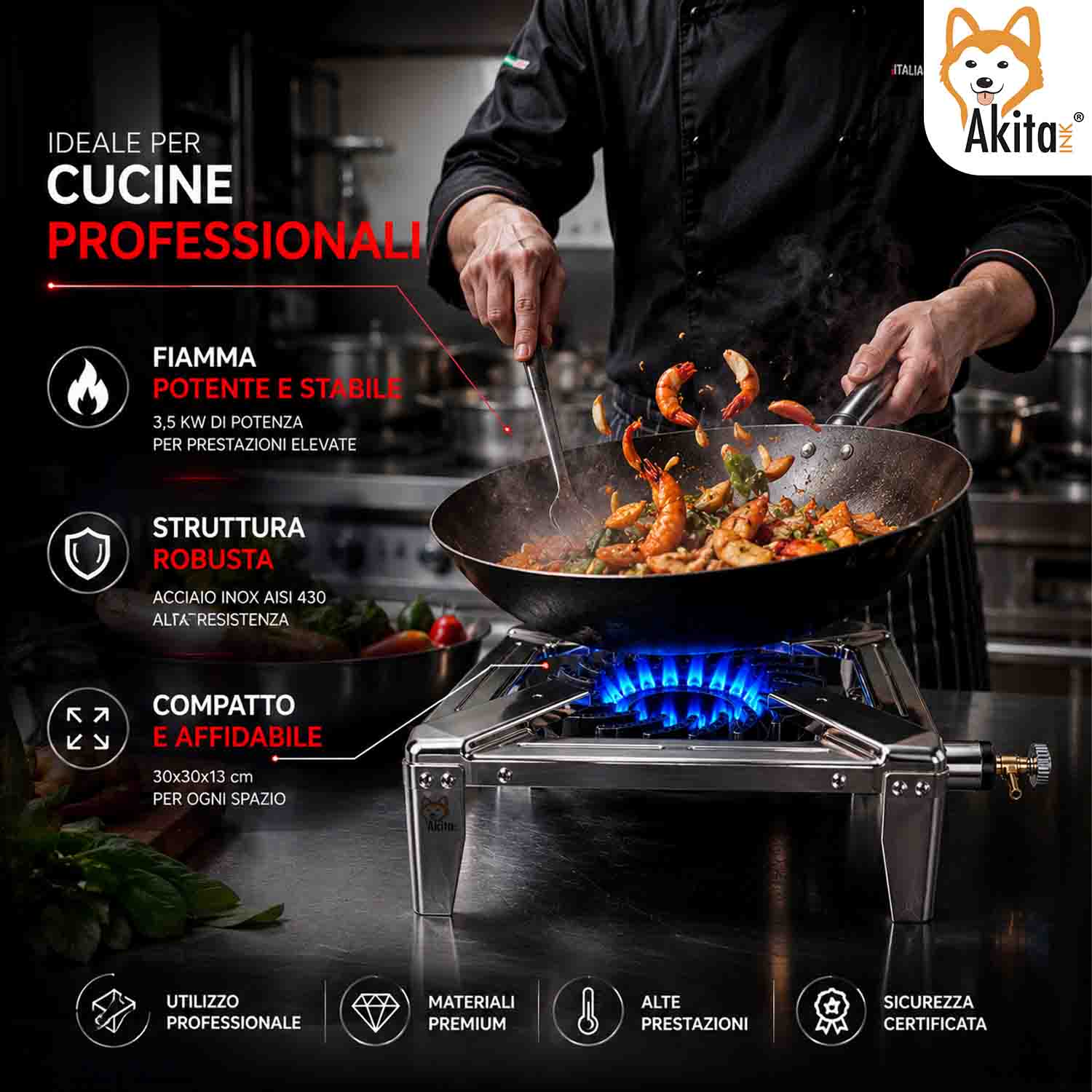 Fornello a Gas 30x30 cm con Bruciatore Ghisa Inox CE foto 6