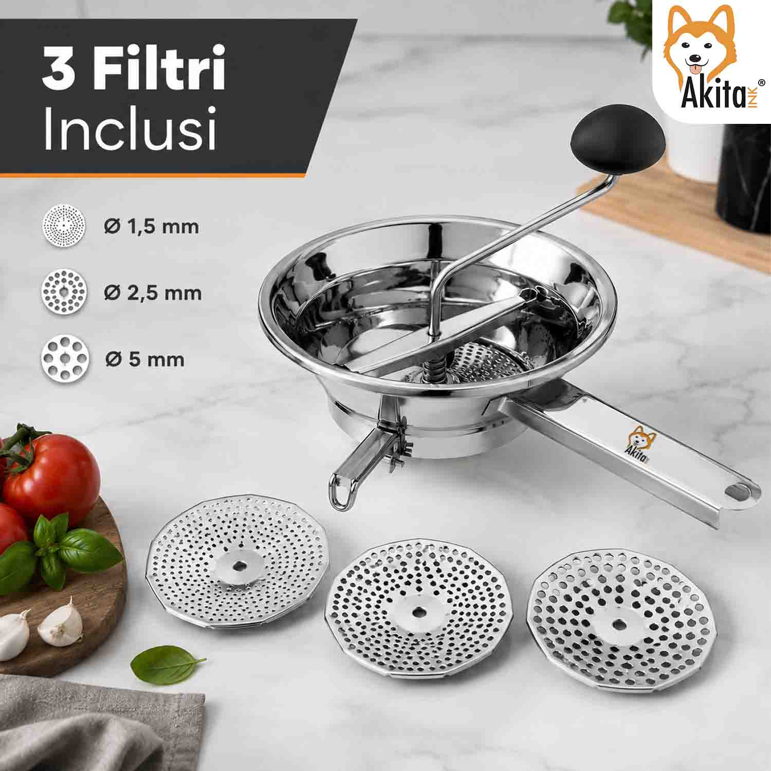 Passatutto Acciaio Inox 20 cm con 3 Filtri foto 3