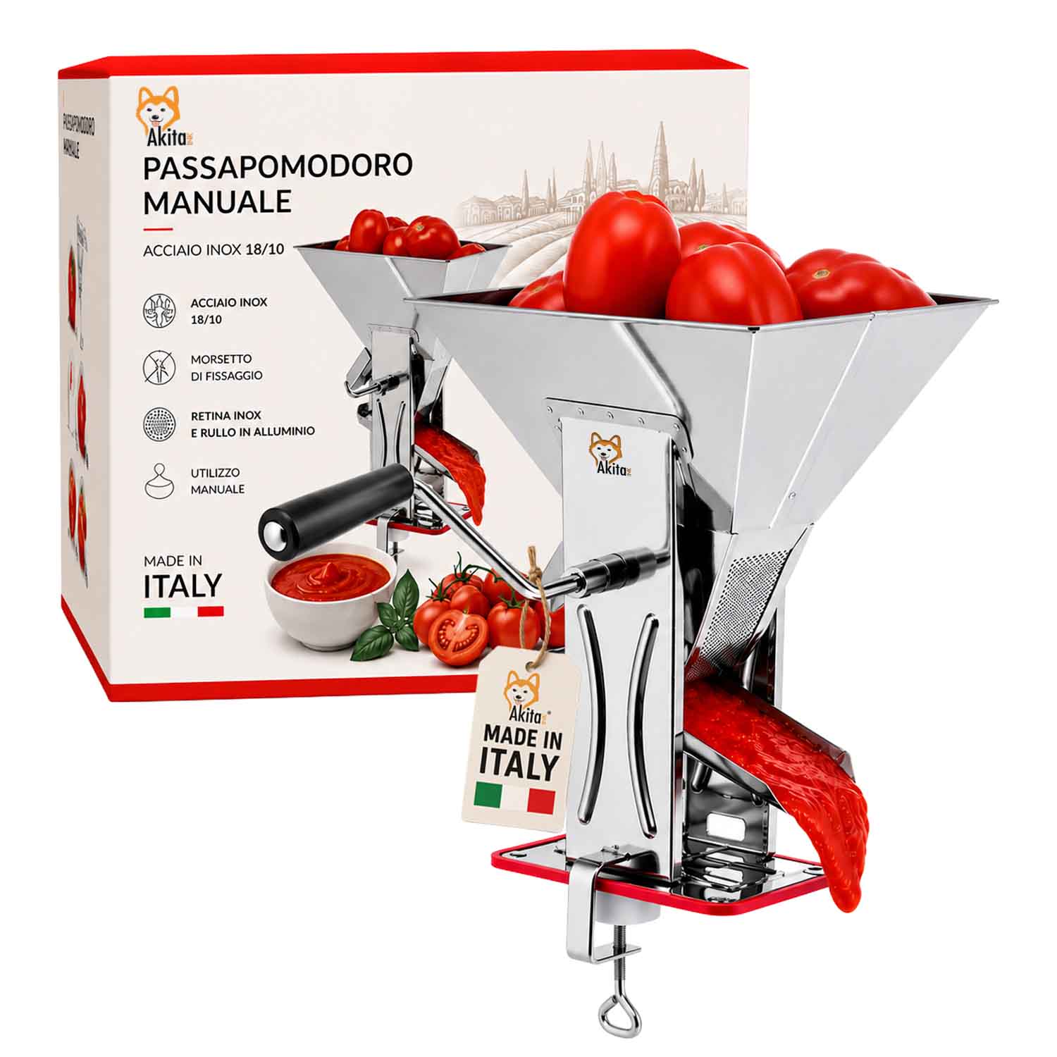 Spremipomodoro acciaio inox con morsetto 17x22,5x30 cm.