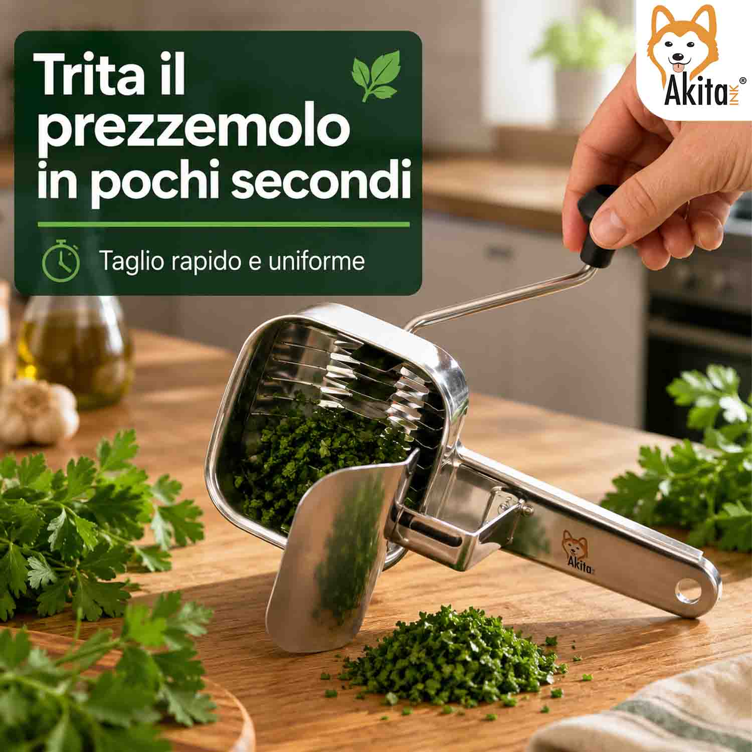 Tritaprezzemolo Acciaio a Manovella con Coperchio foto 3