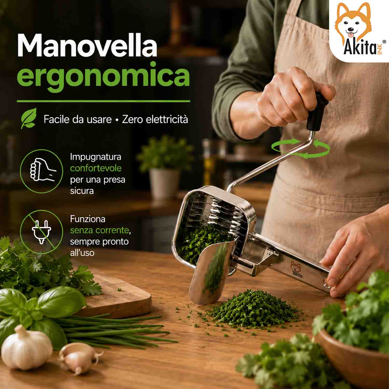 Tritaprezzemolo Acciaio a Manovella con Coperchio foto 5
