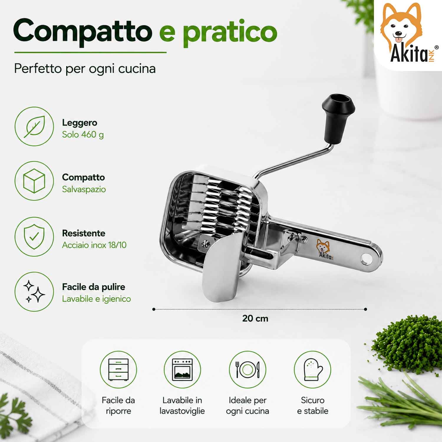 Tritaprezzemolo Acciaio a Manovella con Coperchio foto 6