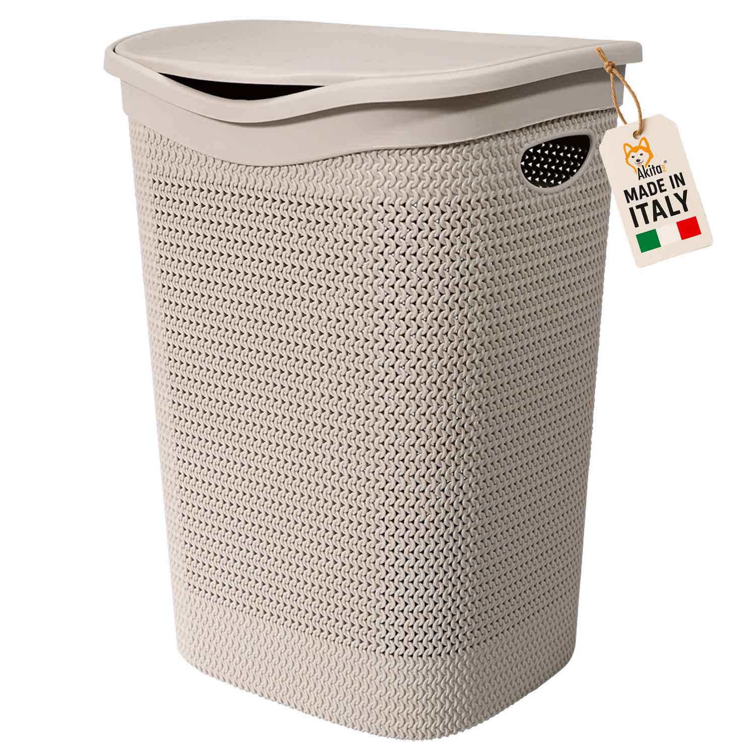 Cesto portabiancheria plastica con coperchio intreccio tortora foto 2
