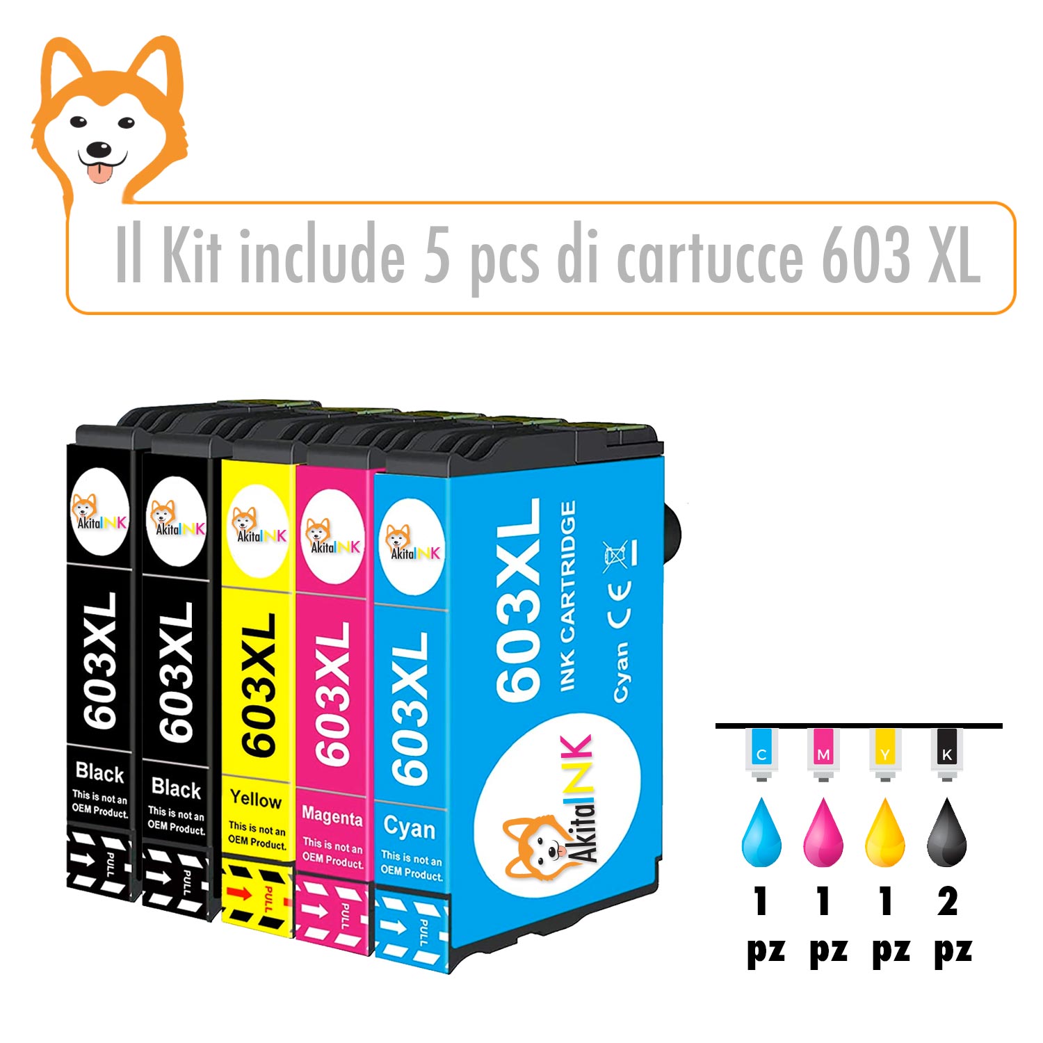 5 Cartucce Epson 603XL Compatibili AkitaINK Colori Nonsoloinformatica