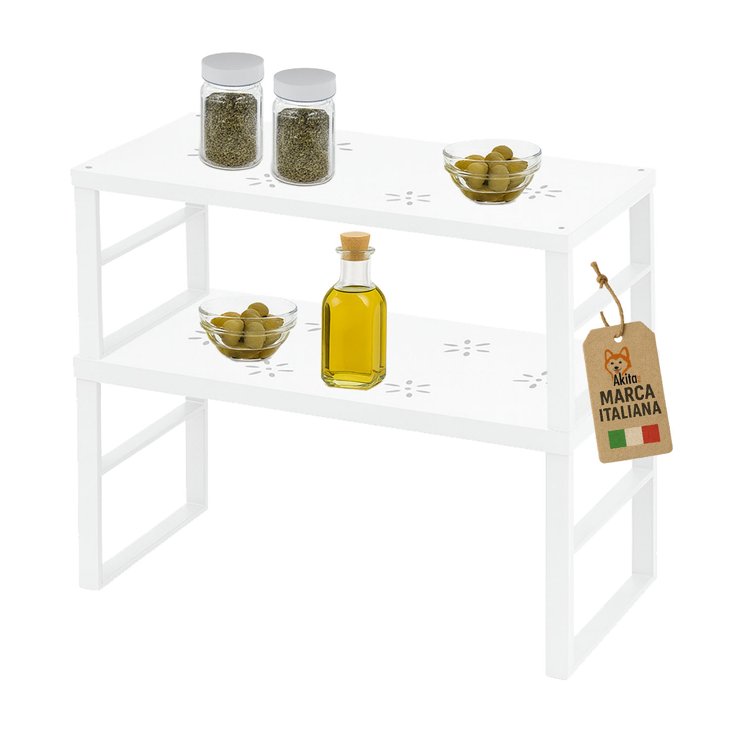 Akitaink Set 2 Scaffali Portaspezie Piccoli Metallo Bianco foto 2