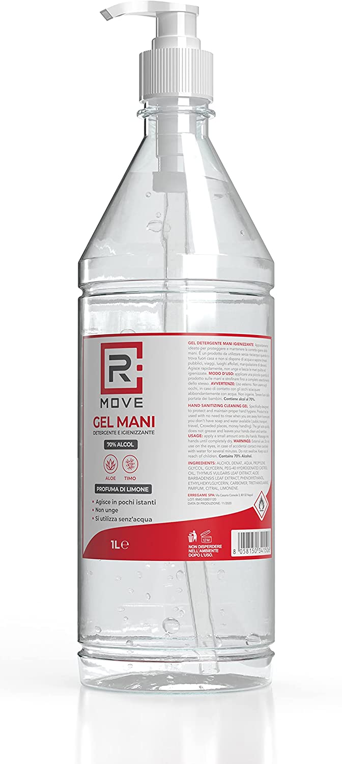 RMOVE 1 Litro gel igienizzante mani 70% ALCOL Gel mani profumato al limone arric foto 2