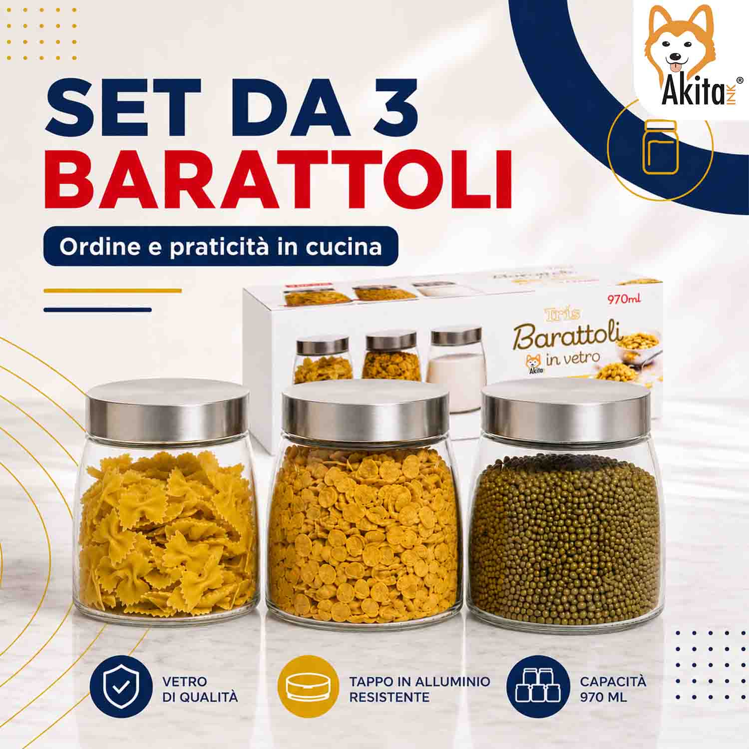 Tris Barattoli in Vetro 970 ml con Tappo Alluminio foto 6