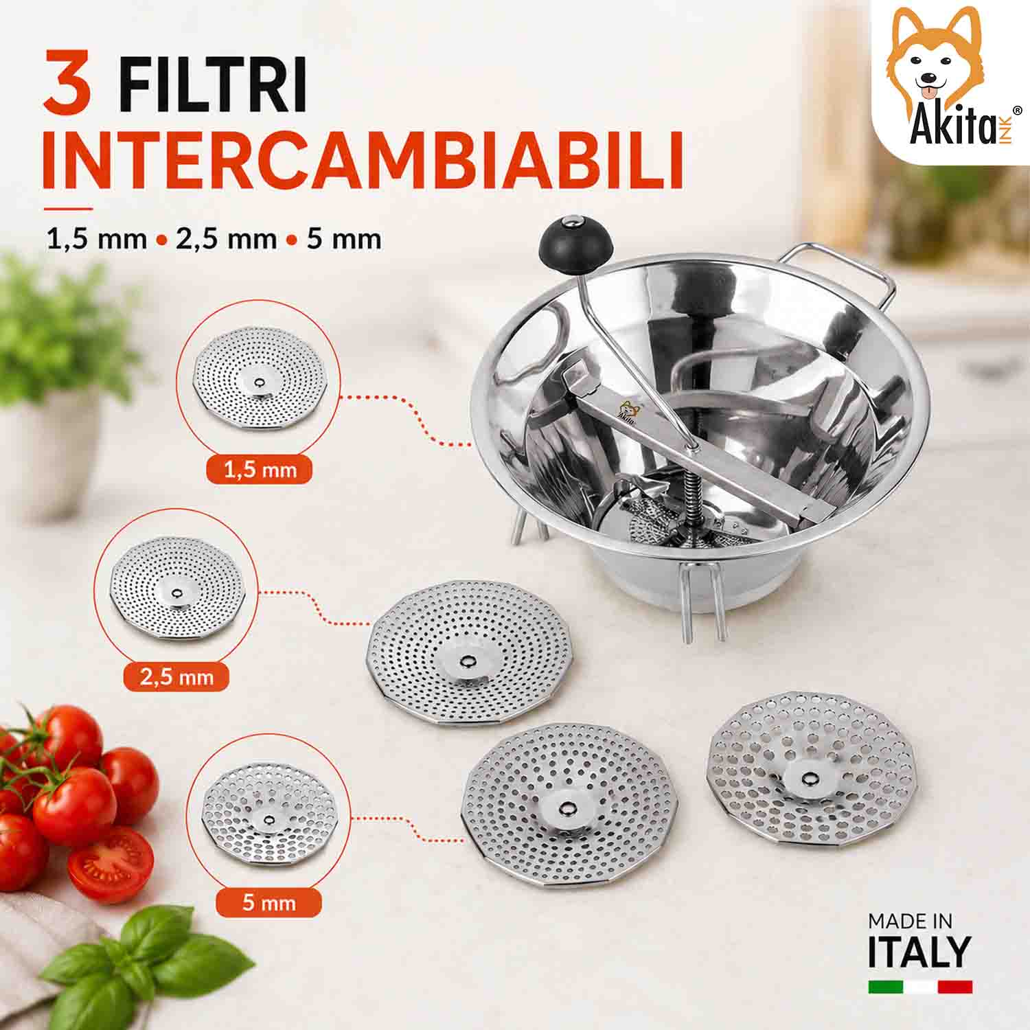 Passatutto 33 cm in Acciaio professionale Chef con 3 Filtri foto 3
