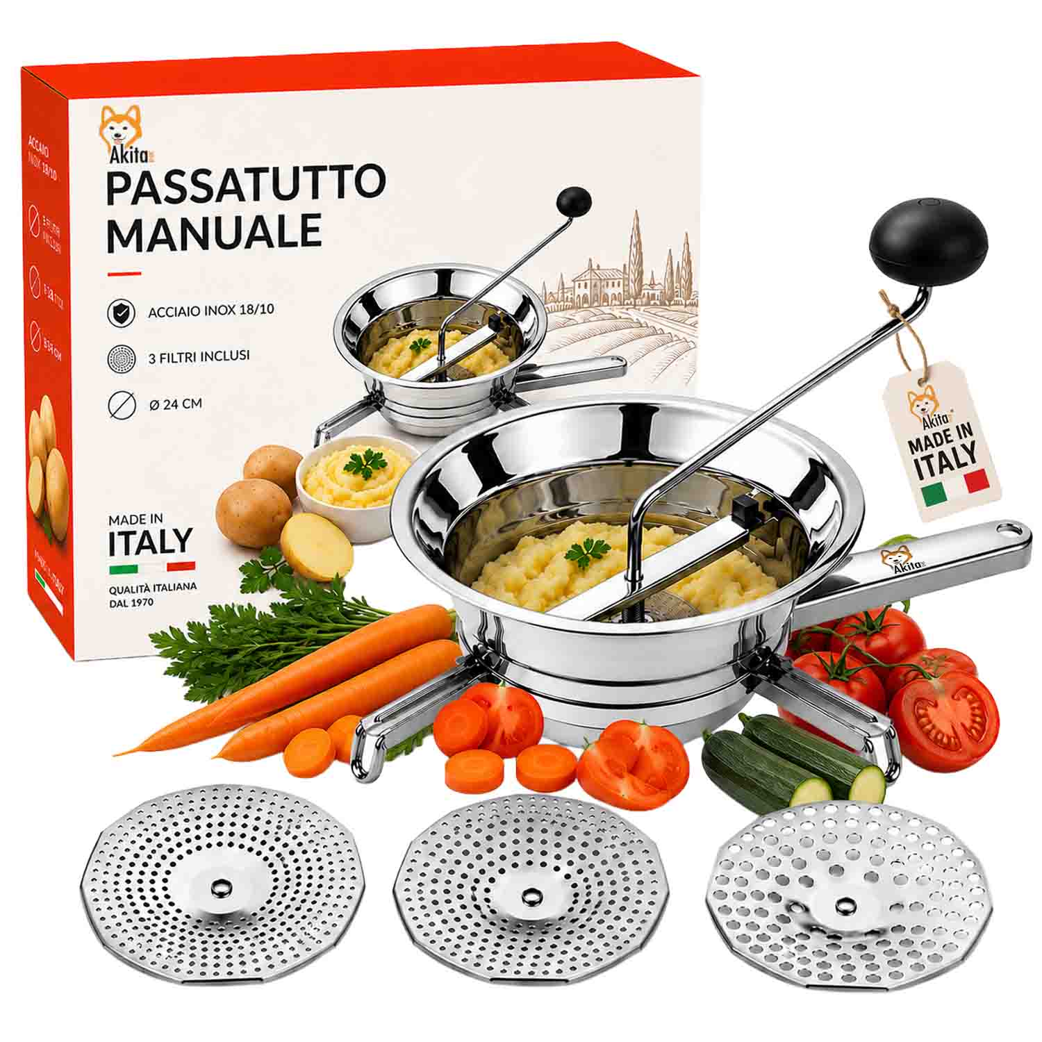 Passatutto Acciaio Inox 24 cm con 3 Filtri foto 2