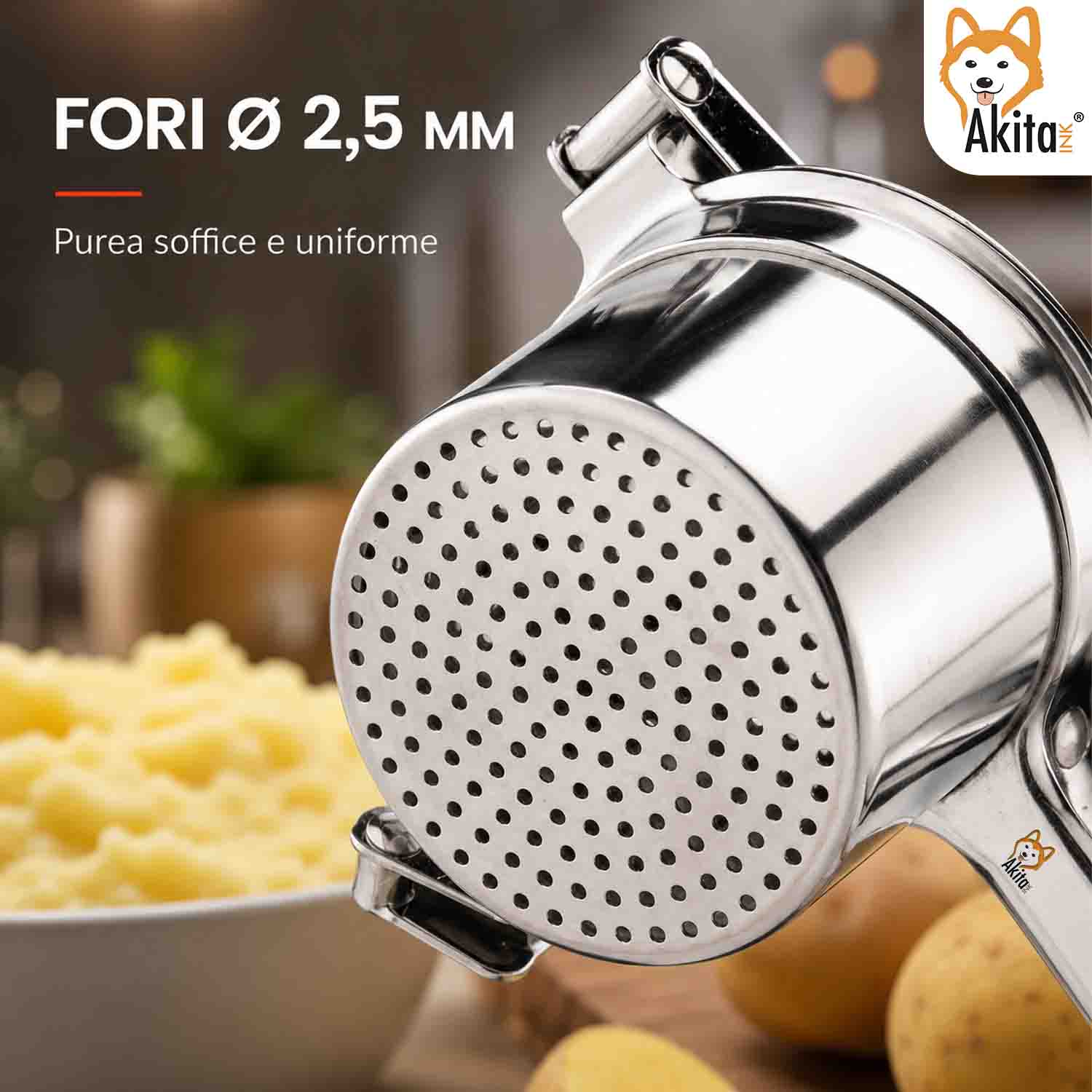 Schiacciapatate Acciaio Inox con Fori 2,5 mm foto 3