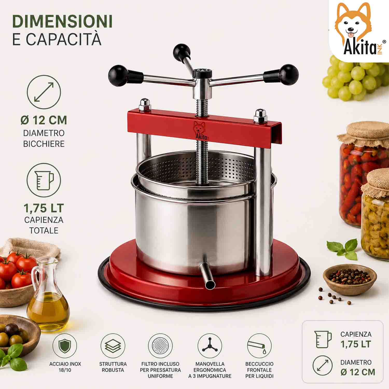 Torchietto Manuale Cucina 1,75 L con Filtro Inox 12 cm foto 6