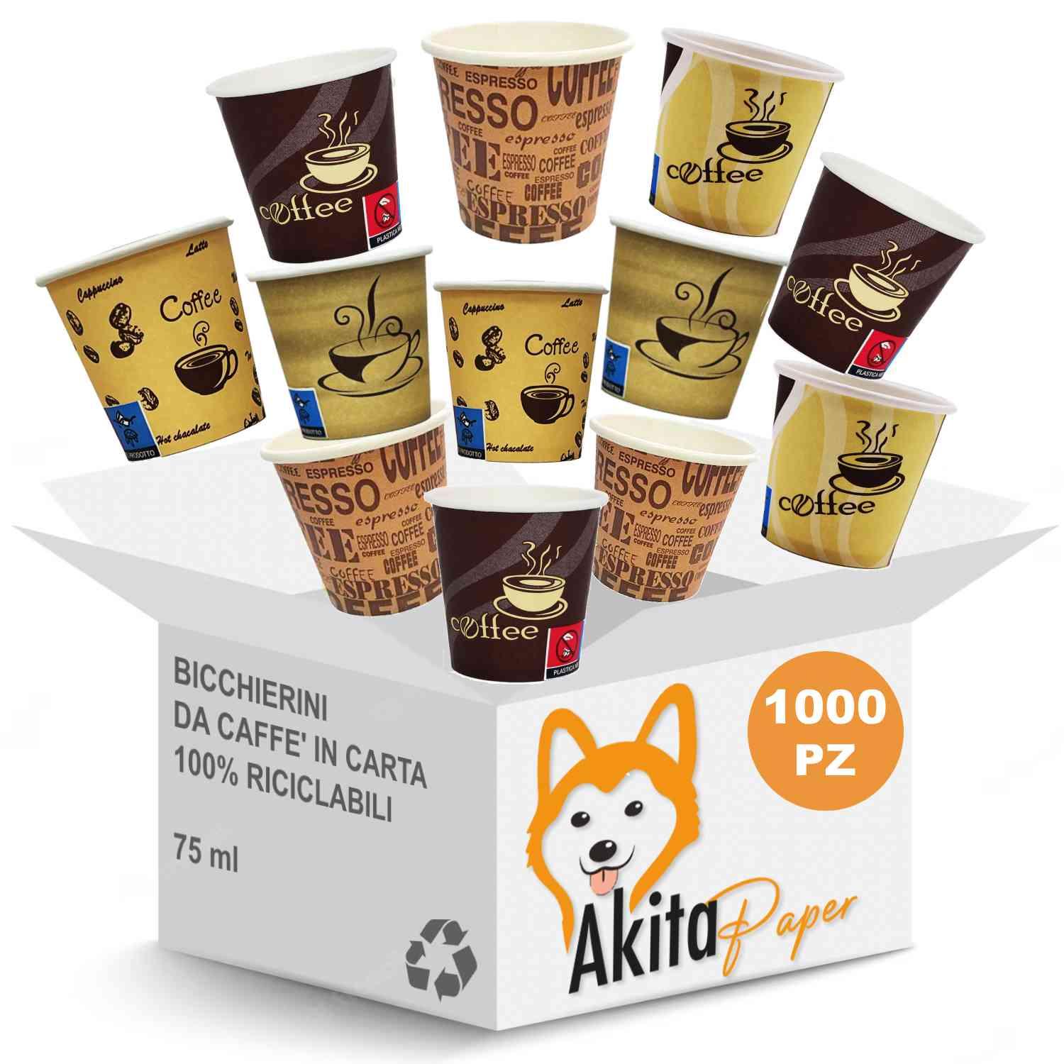 Bicchierini caffe' carta 1000 pz da 75ml - bicchieri caffe biodegradabili avana