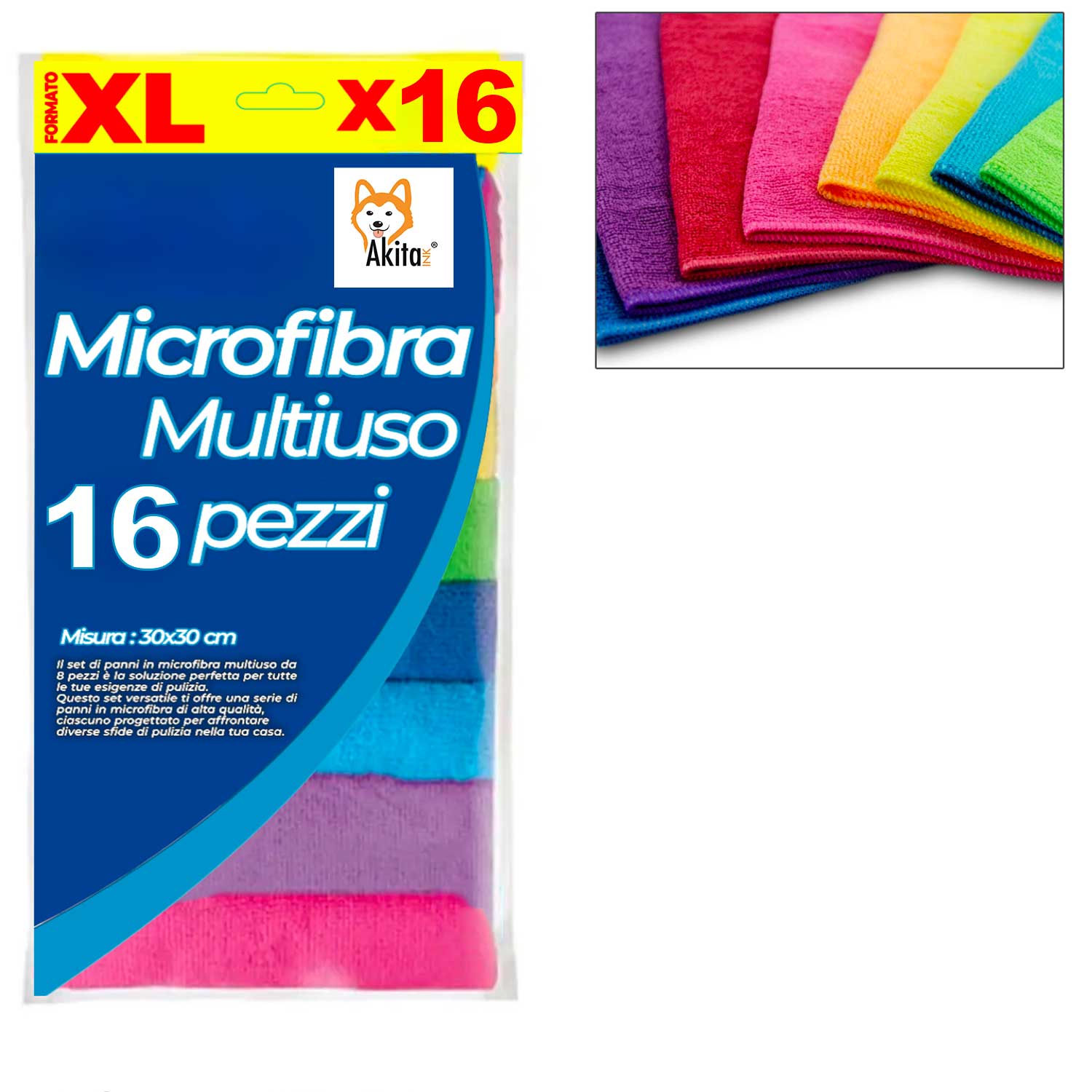 Panni in microfibra akitai 16 pz colorati, lavabili in lavatrice, riutilizzabili